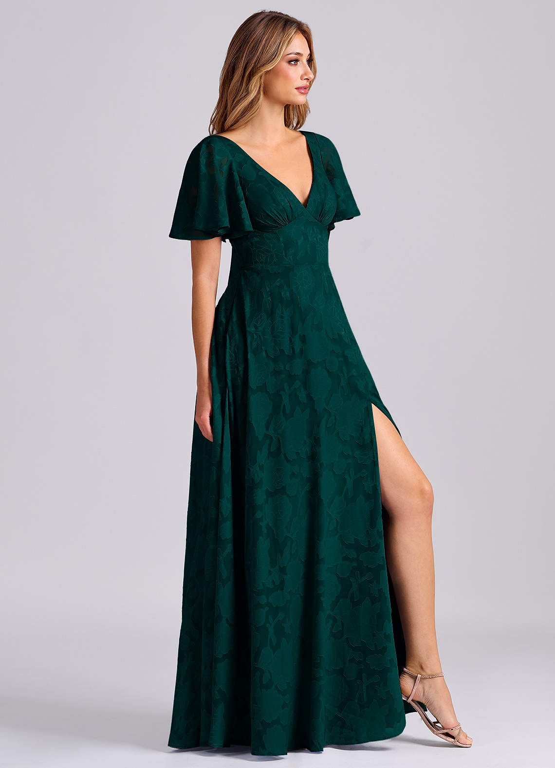 Kimber A-Line V-Neck Floral Burnout Bridesmaid Dress in Pine
