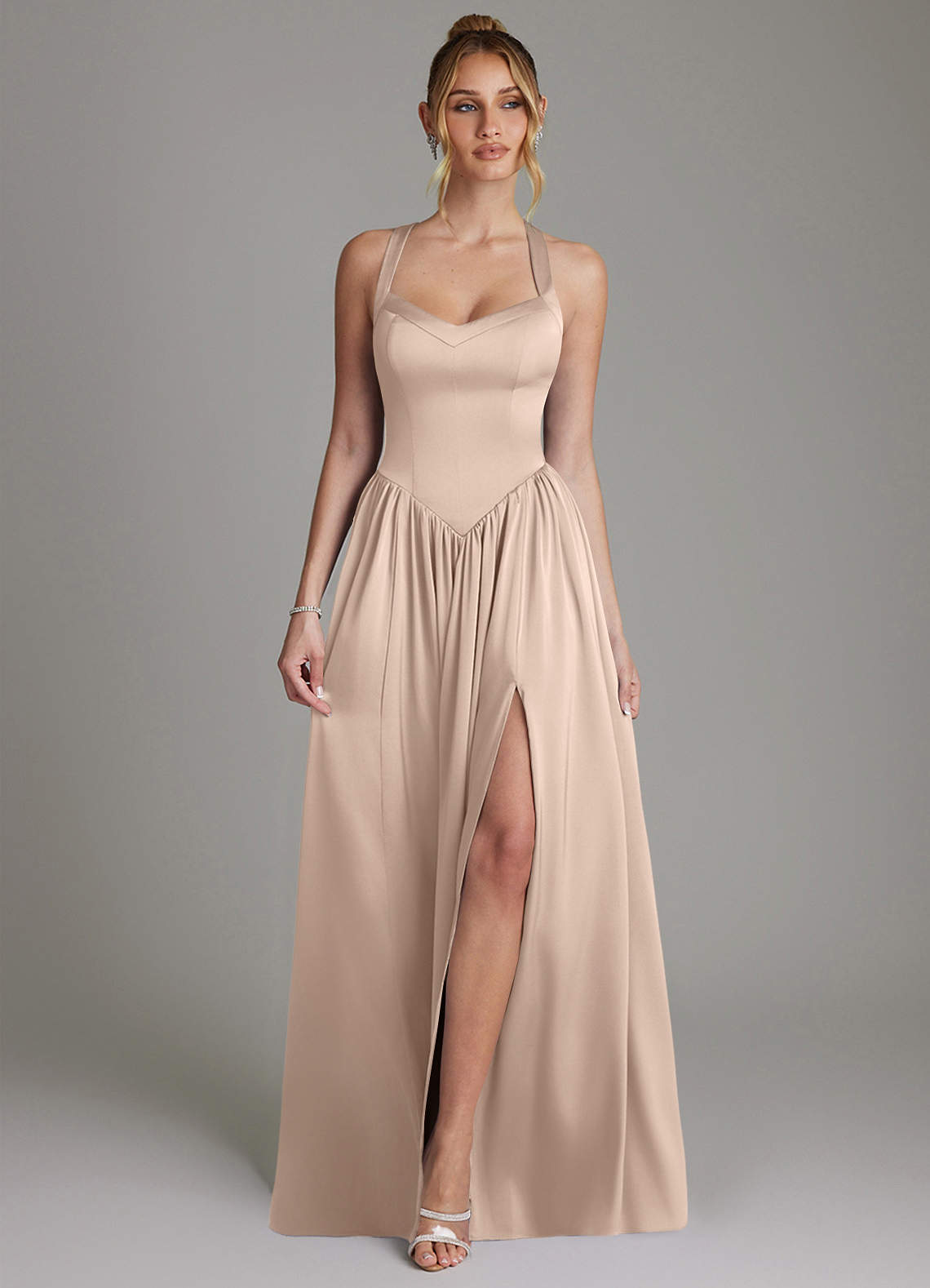 Francis A-Line V-Neck Stretch Satin Bridesmaid Dress in English Rose