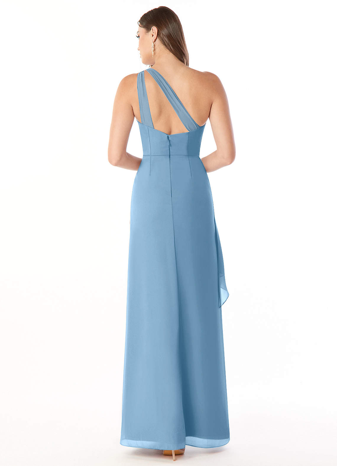 Maive Sheath One-Shoulder Chiffon Bridesmaid Dress in Steel Blue