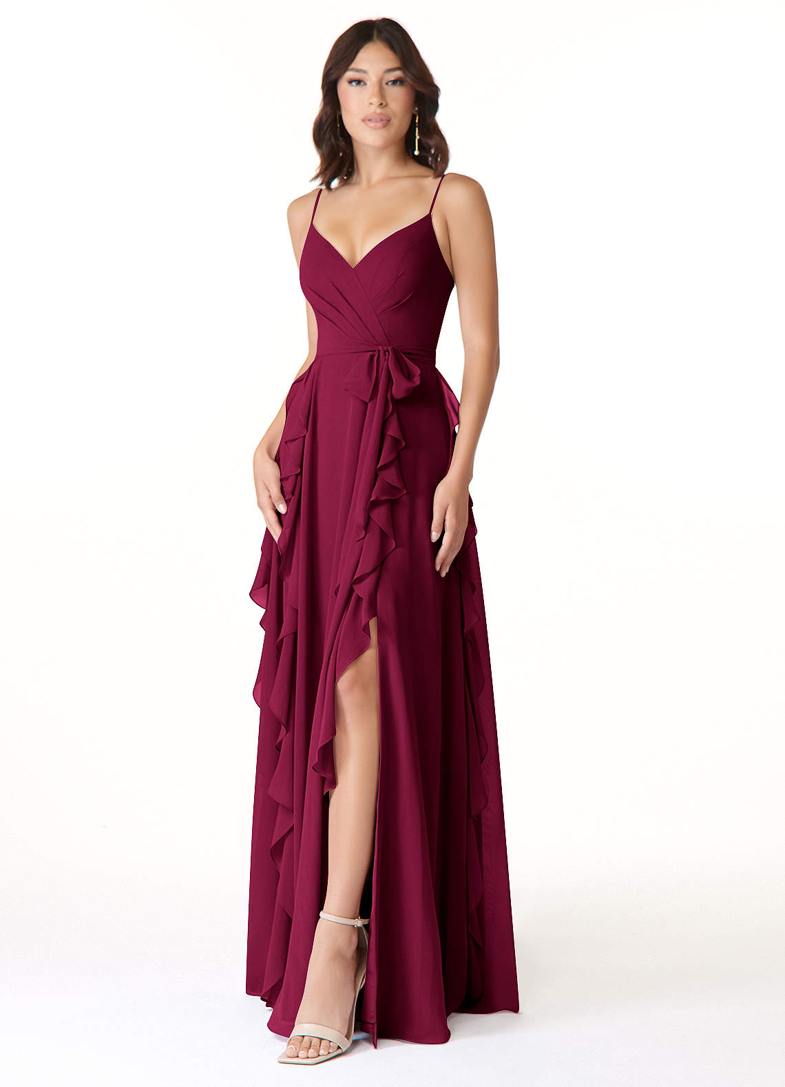 Peyton A-Line V-Neck Chiffon Bridesmaid Dress in Burgundy
