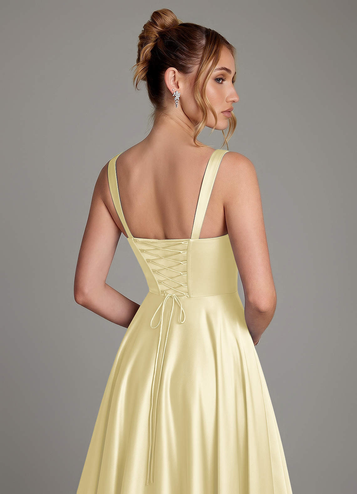 Azaria A-Line Square-Neck Stretch Satin Bridesmaid Dress in Lemon Sorbet