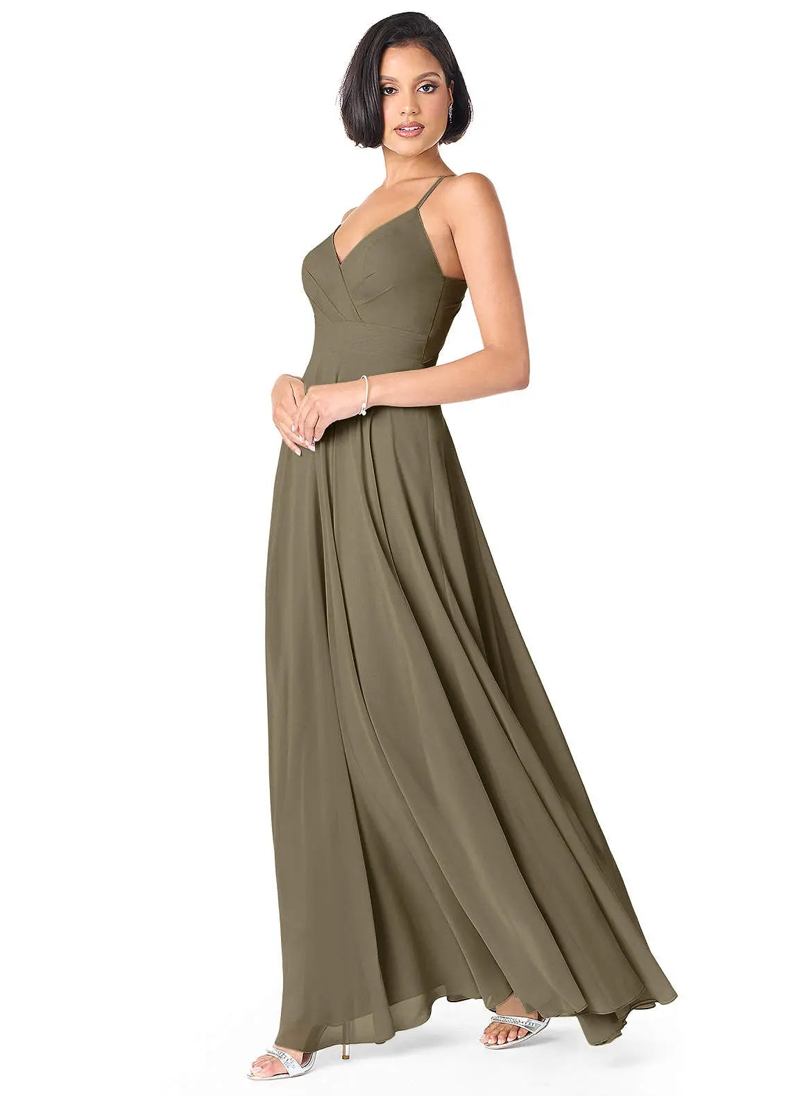 Avelina A-Line V-Neck Chiffon Bridesmaid Dress in Willow Green