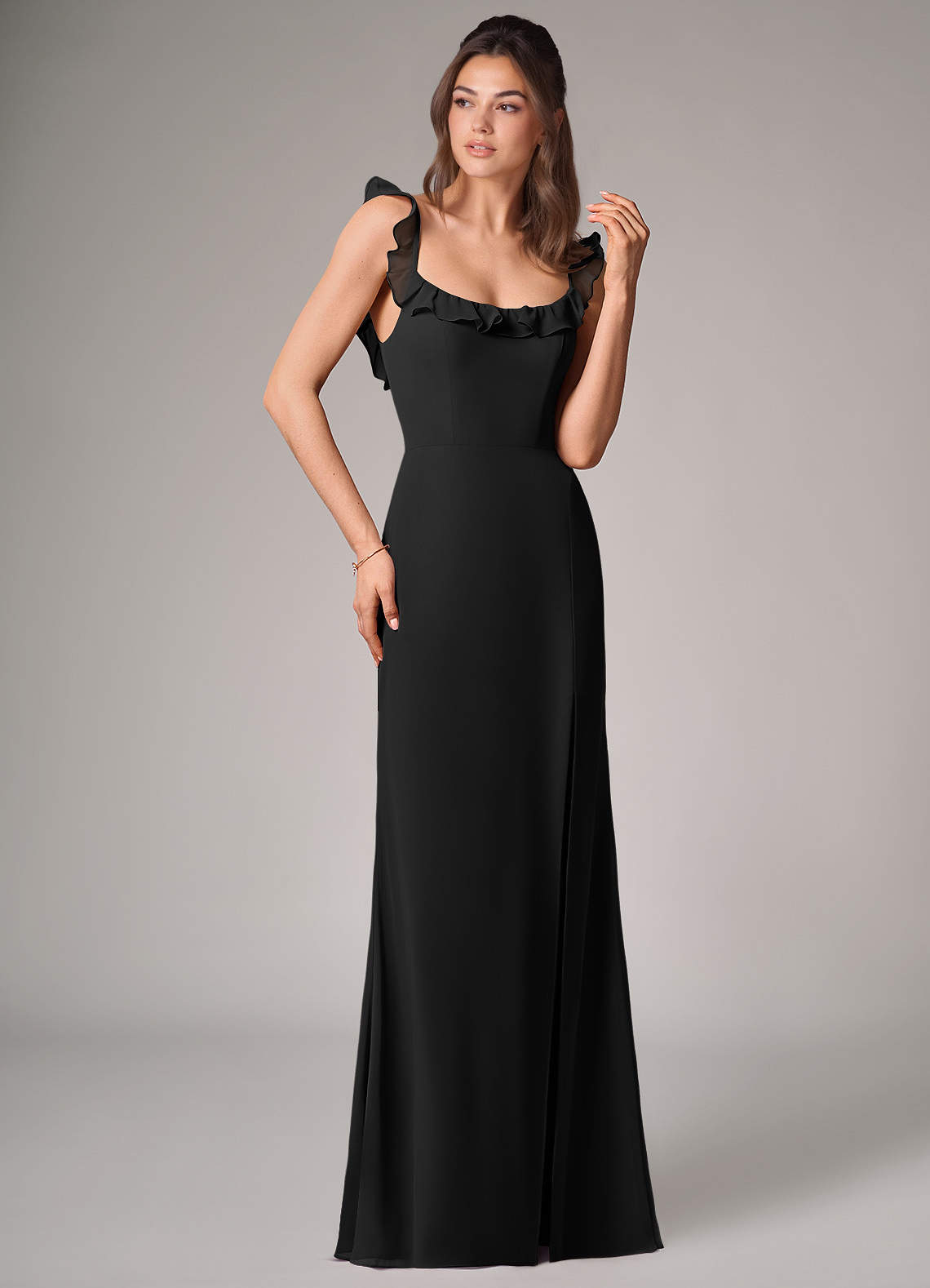 Callie Mermaid Scoop-Neck Chiffon Bridesmaid Dress in black