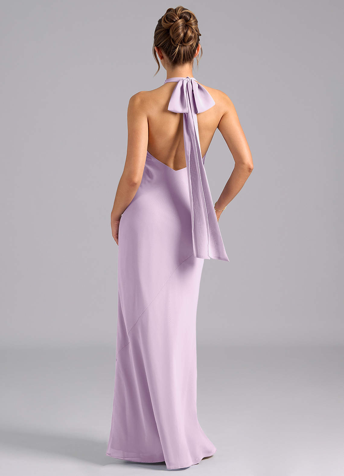 Velli Mermaid Halter Chiffon Bridesmaid Dress in Frosted Lilac