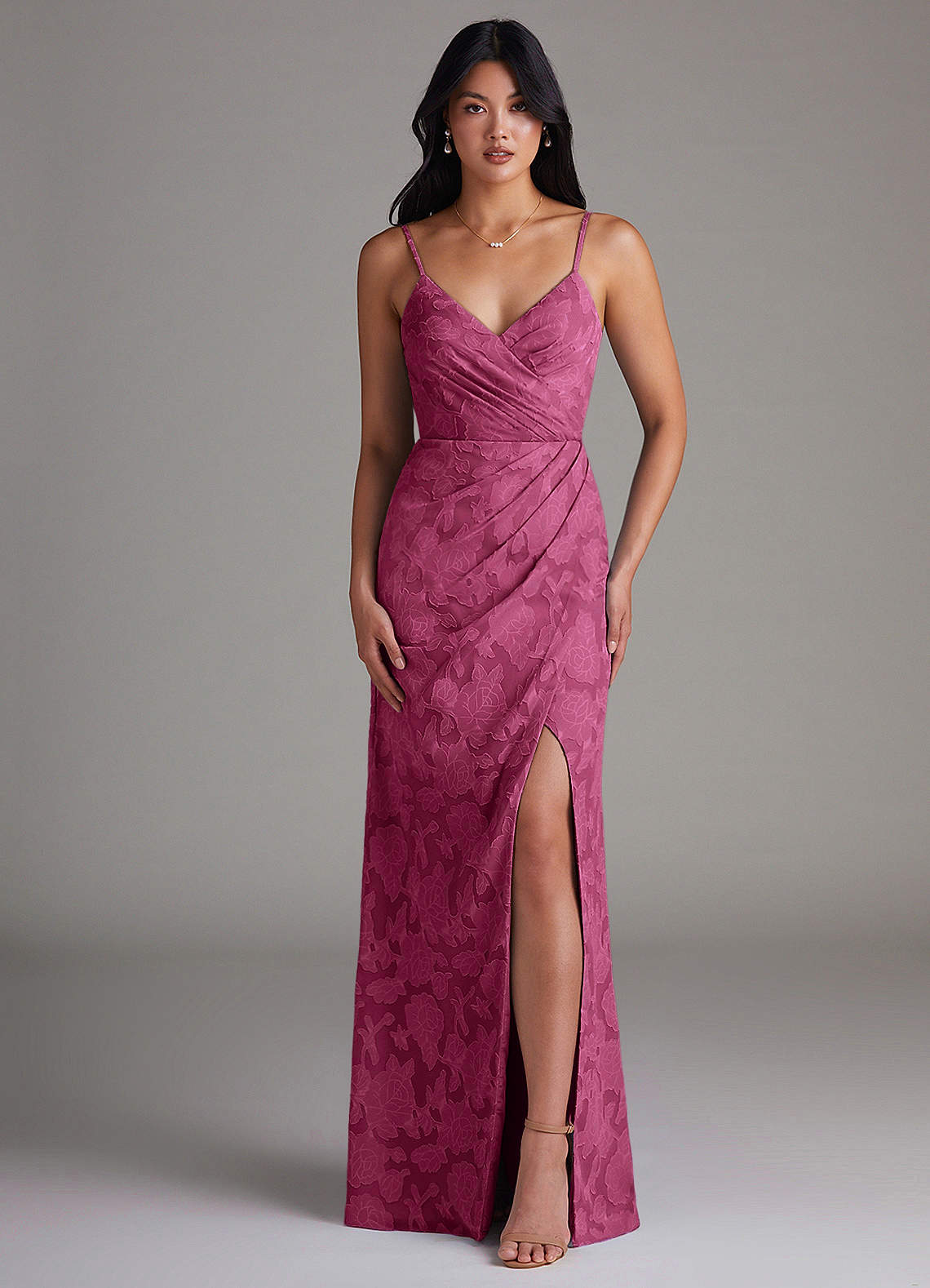 Maci Sheath V-Neck Floral Burnout Bridesmaid Dress in Mulberry