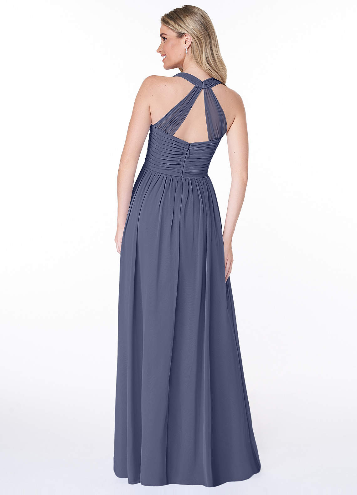 Jaclyn A-Line Halter Chiffon Bridesmaid Dress in Stormy
