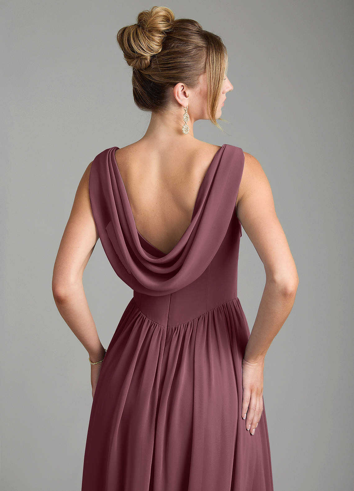Novi A-Line Square-Neck Chiffon Bridesmaid Dress in Sangria