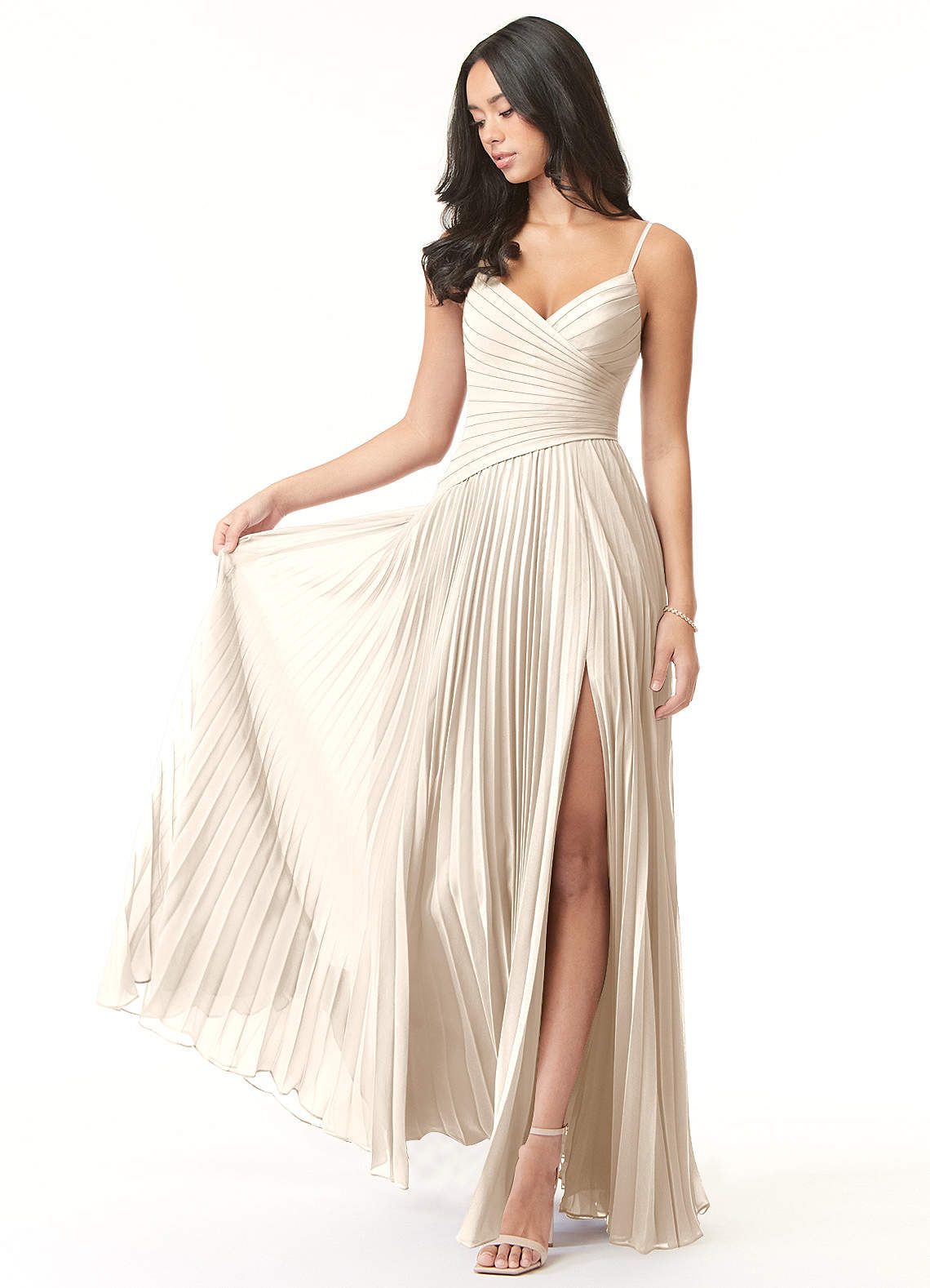 Vini A-Line V-Neck Chiffon Bridesmaid Dress in White Alabaster