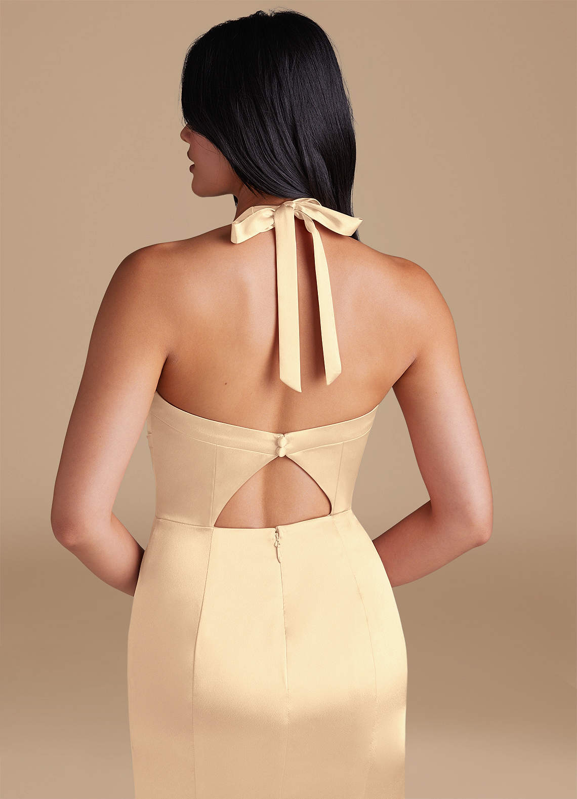 Emeria Sheath Halter Metallic Satin Bridesmaid Dress in Gold
