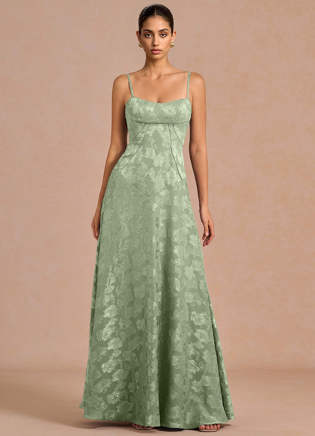 Iselda A-Line Lace-Up Fil Coupé Evening Dress in Light Green