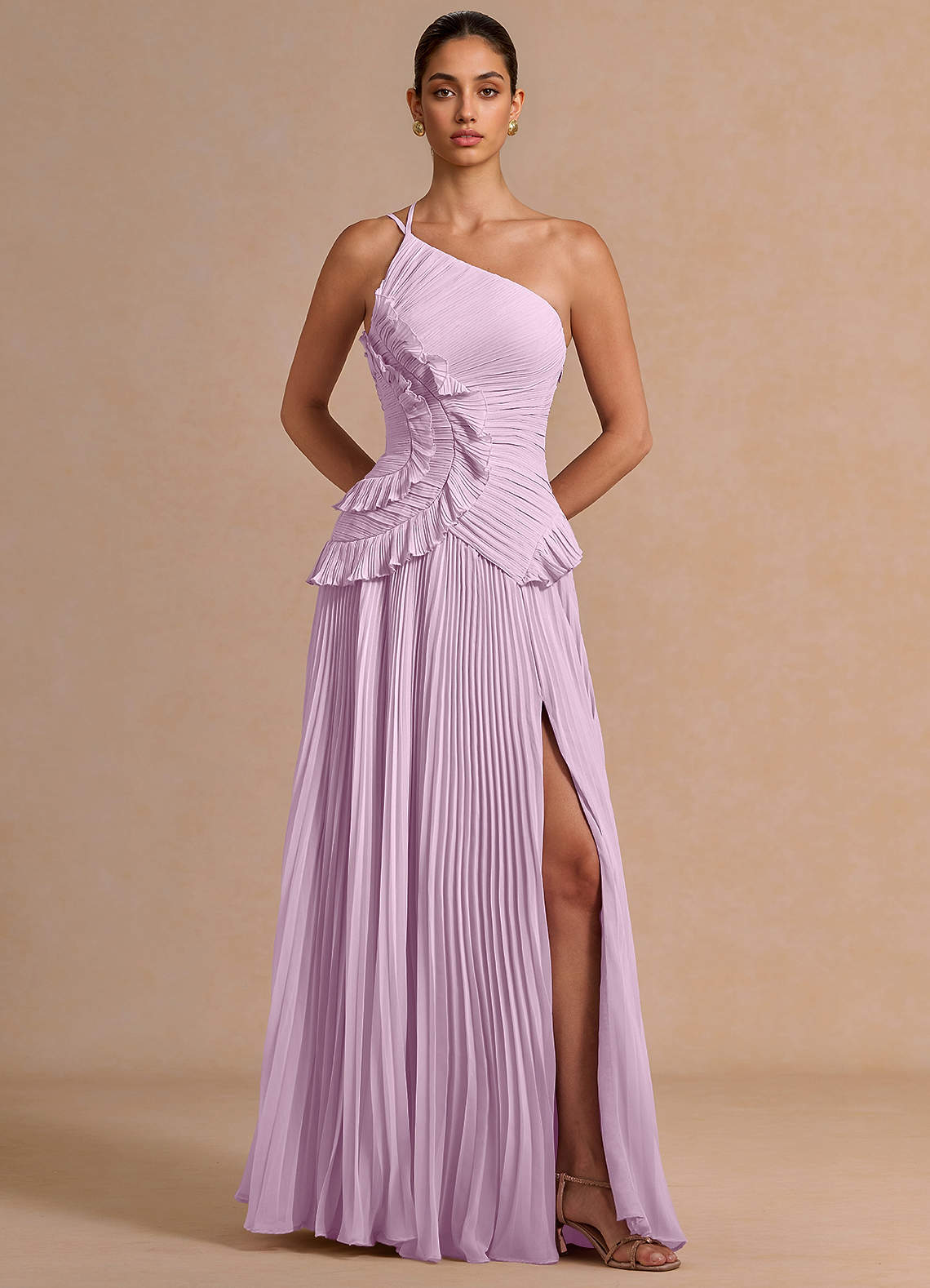 Melody A-Line One-Shoulder Chiffon Evening Dress in Frosted Lilac