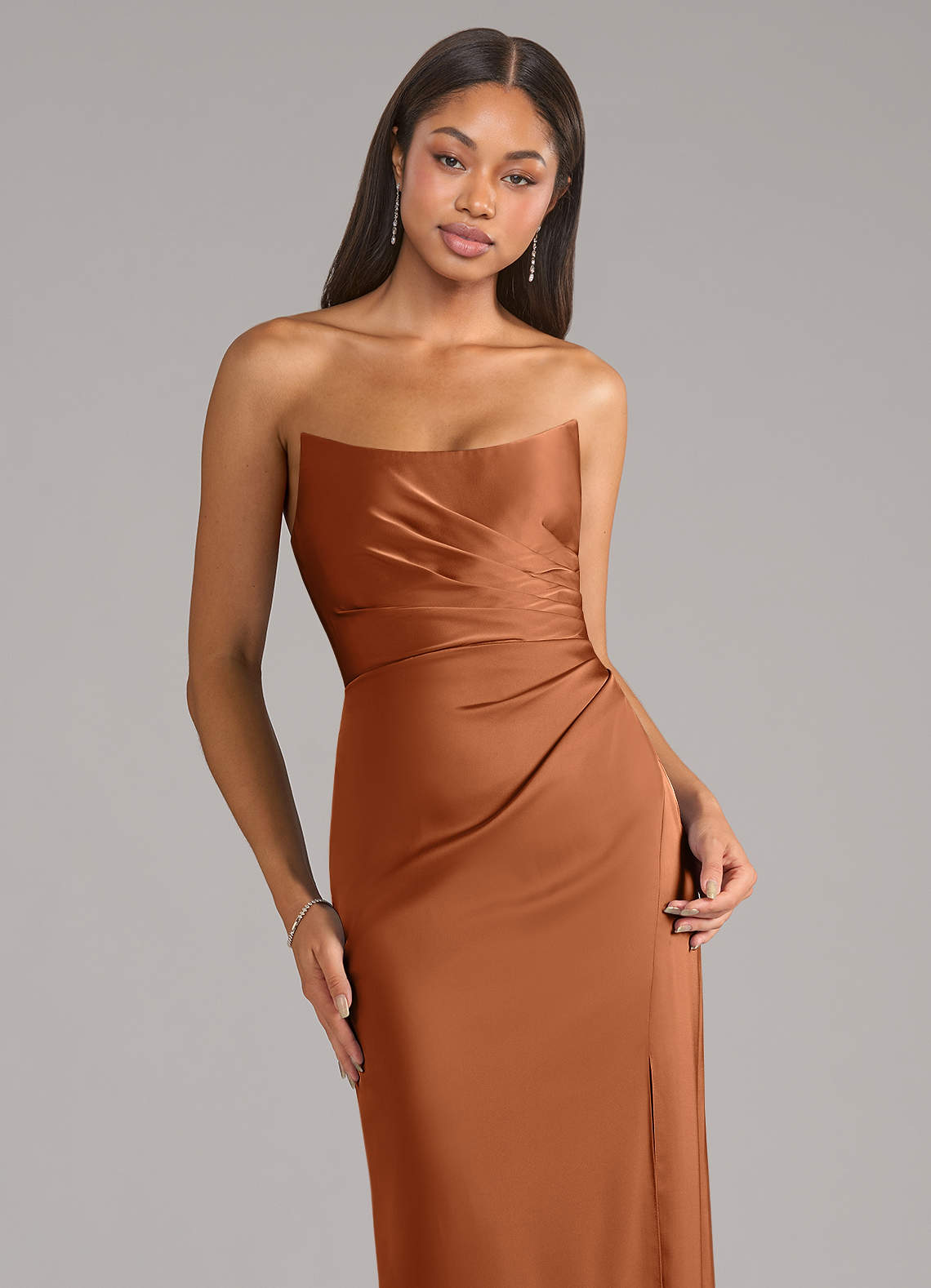 Marla Sheath Strapless Stretch Satin Bridesmaid Dress in Copper