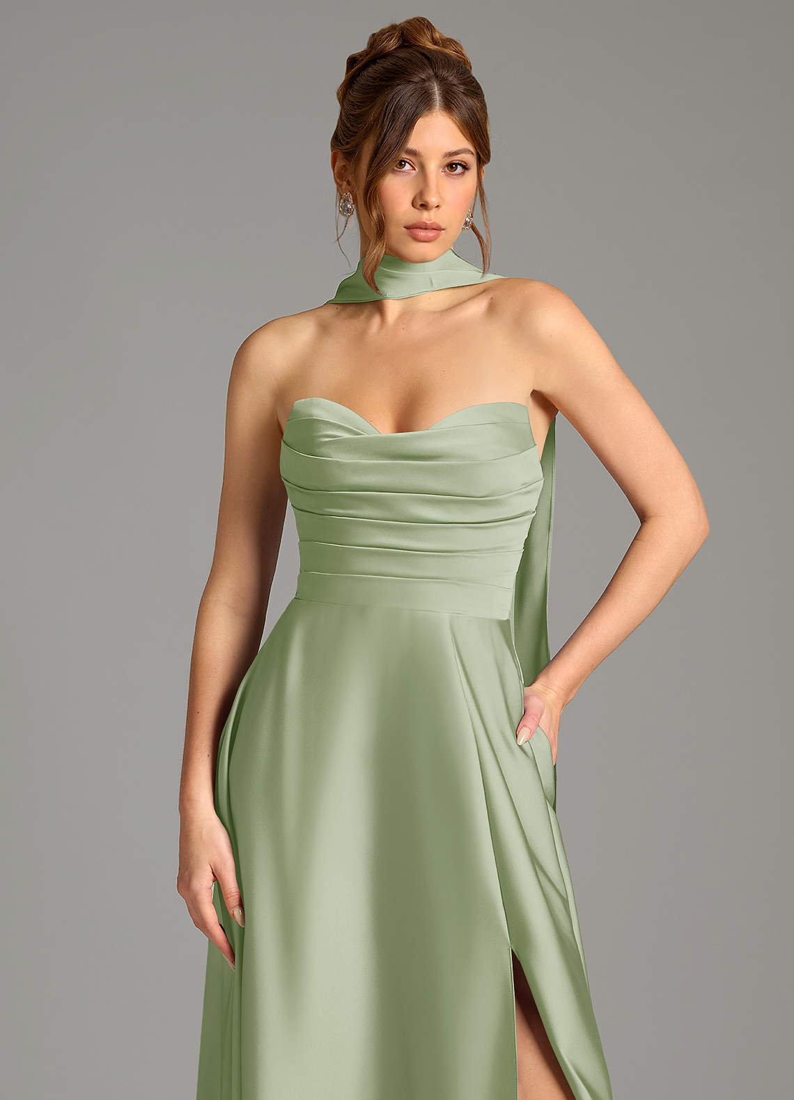 Ayla A-Line Sweetheart Stretch Satin Bridesmaid Dress in Dusty Sage