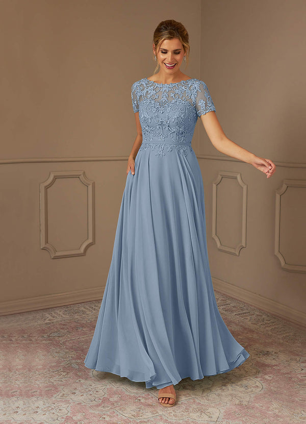 Adina A-Line Boat-Neck Chiffon Mother of the Bride Dress in dusty blue