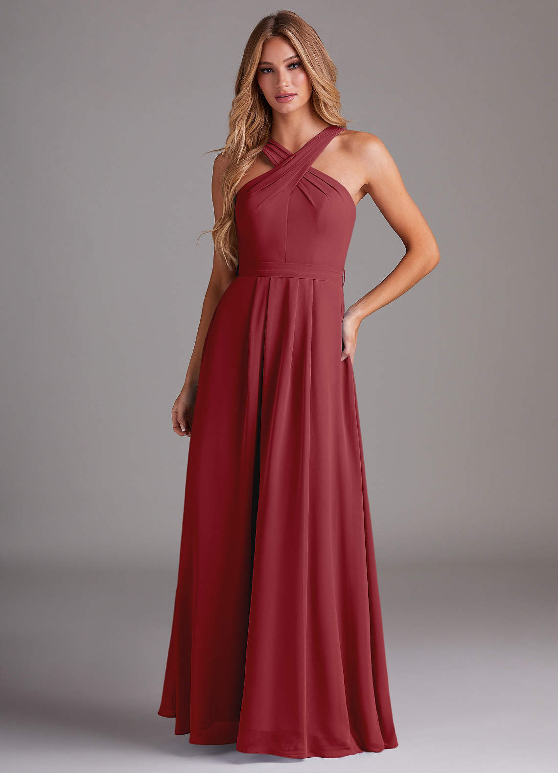 Dixie A-Line Halter Chiffon Bridesmaid Dress in Pomegranate