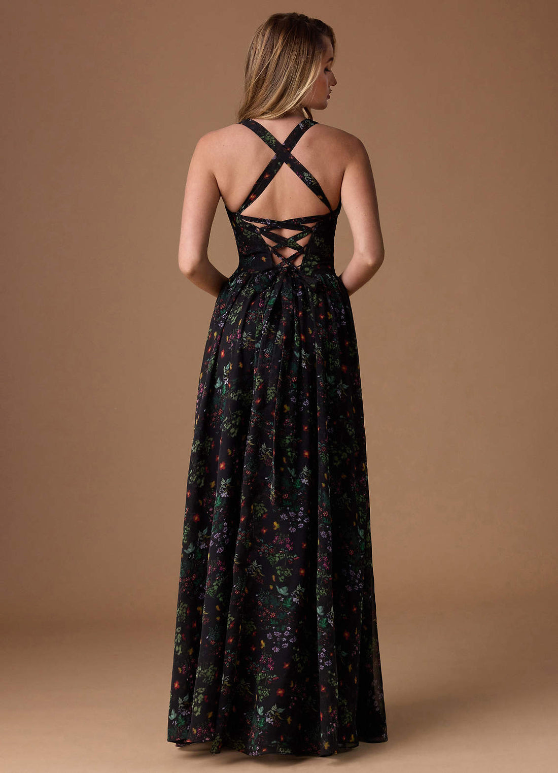Dionna A-Line V-Neck Chiffon Wedding Guest Dress in Shadow Bloom