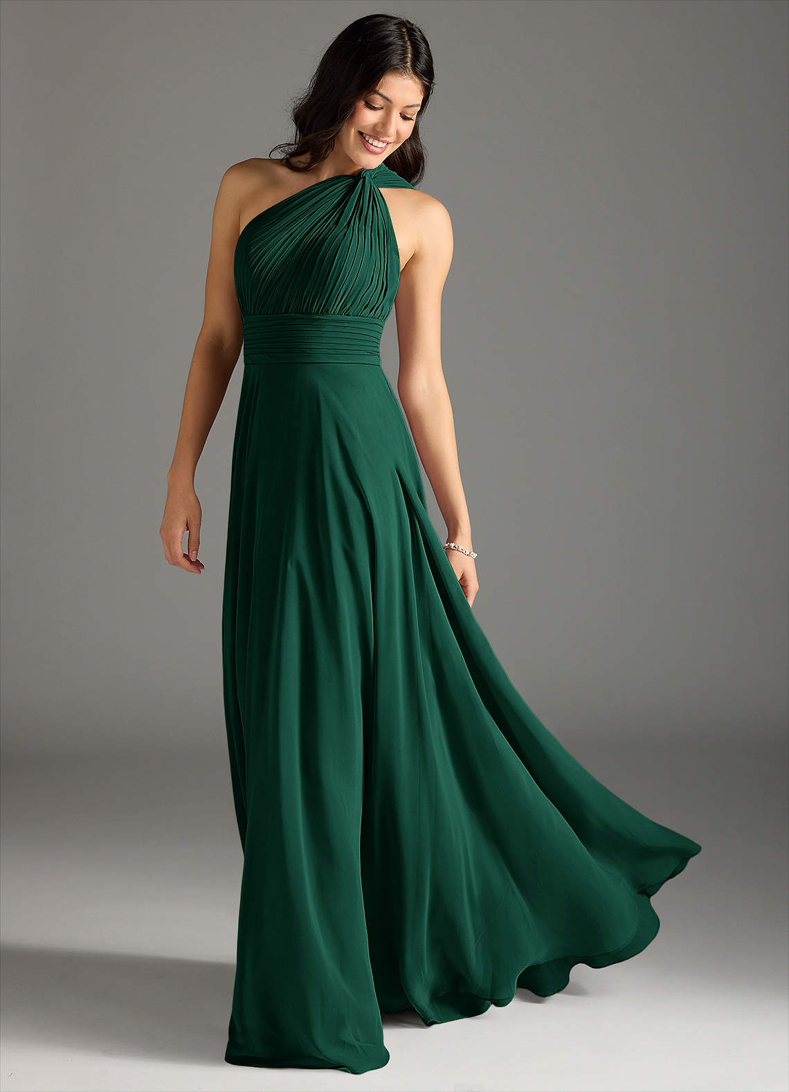 Charlize A-Line One-Shoulder Chiffon Bridesmaid Dress in Emerald
