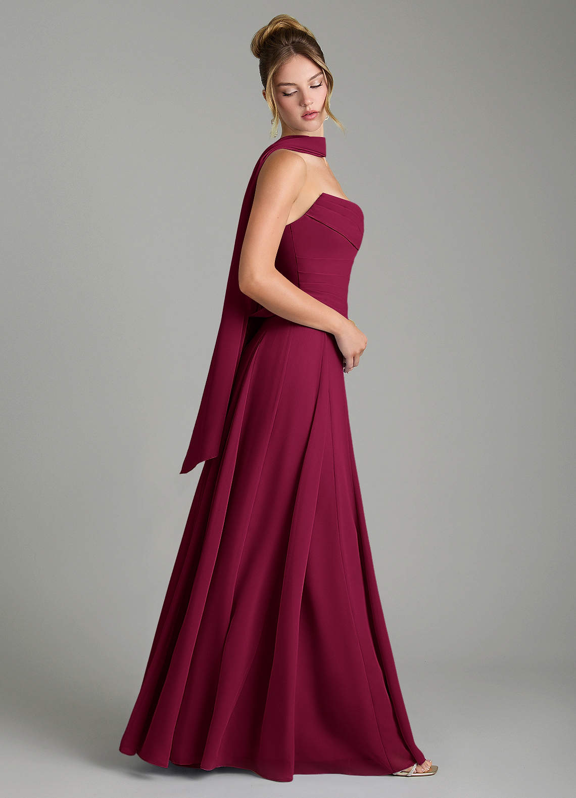 Gabriela A-Line Cowl-Neck Chiffon Bridesmaid Dress in Burgundy