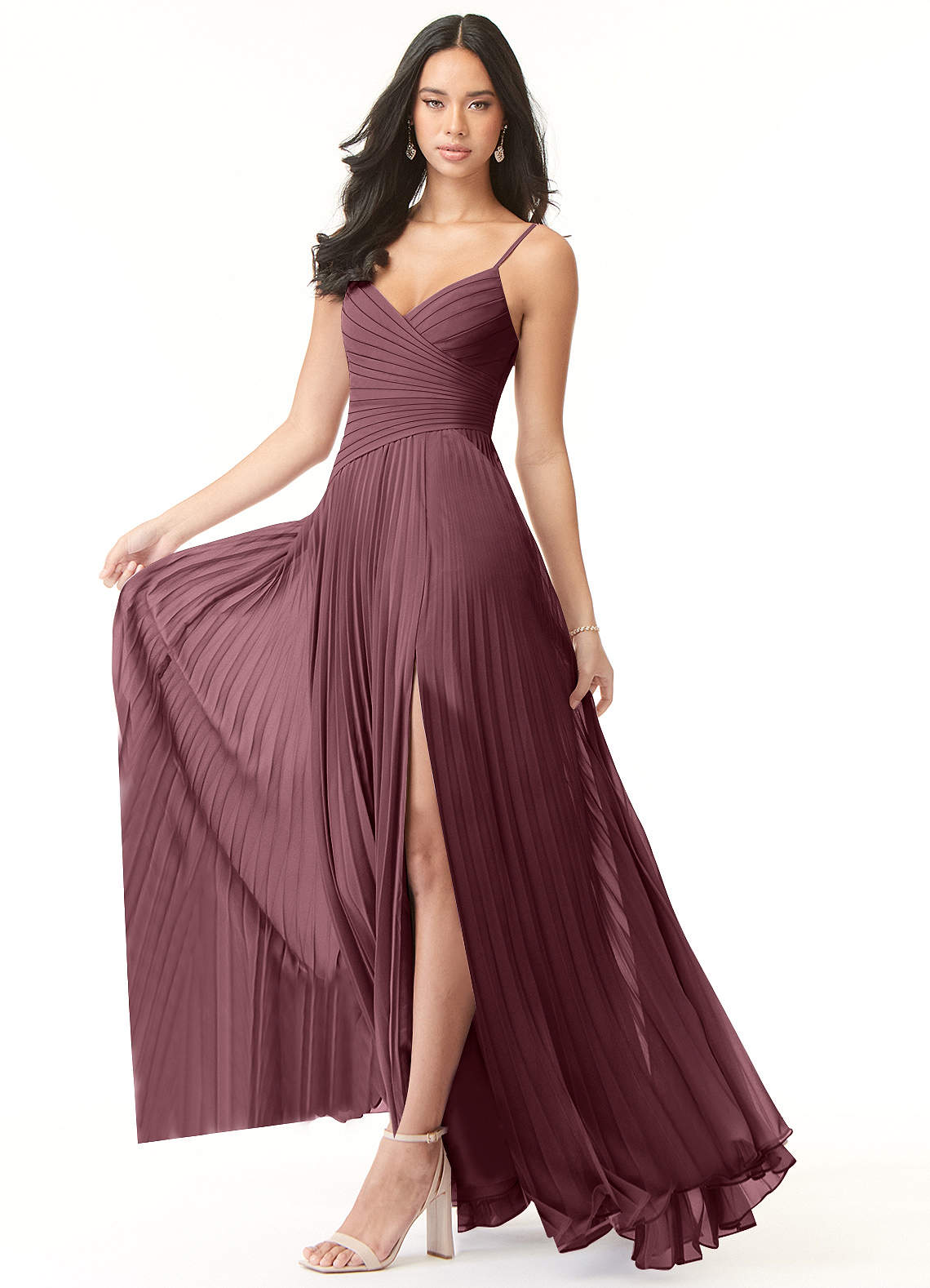 Vini A-Line V-Neck Chiffon Bridesmaid Dress in Sangria