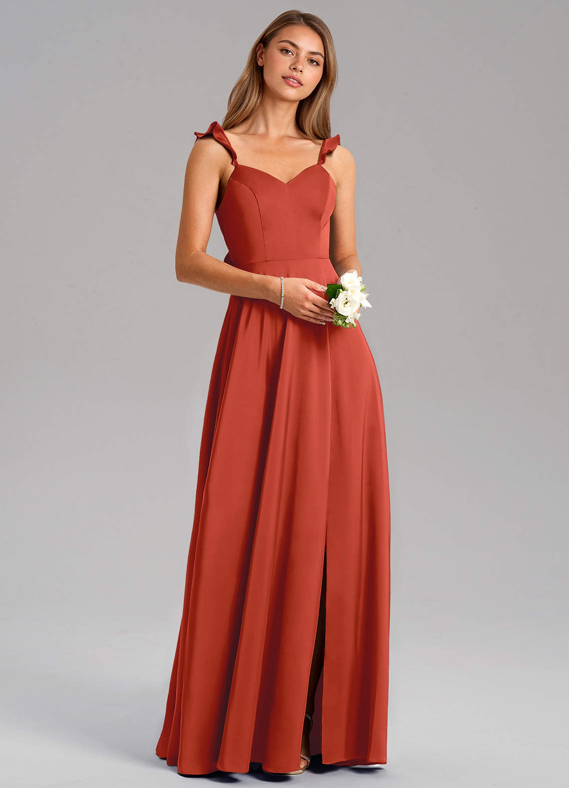 Everett A-Line V-Neck Chiffon Bridesmaid Dress in Rust