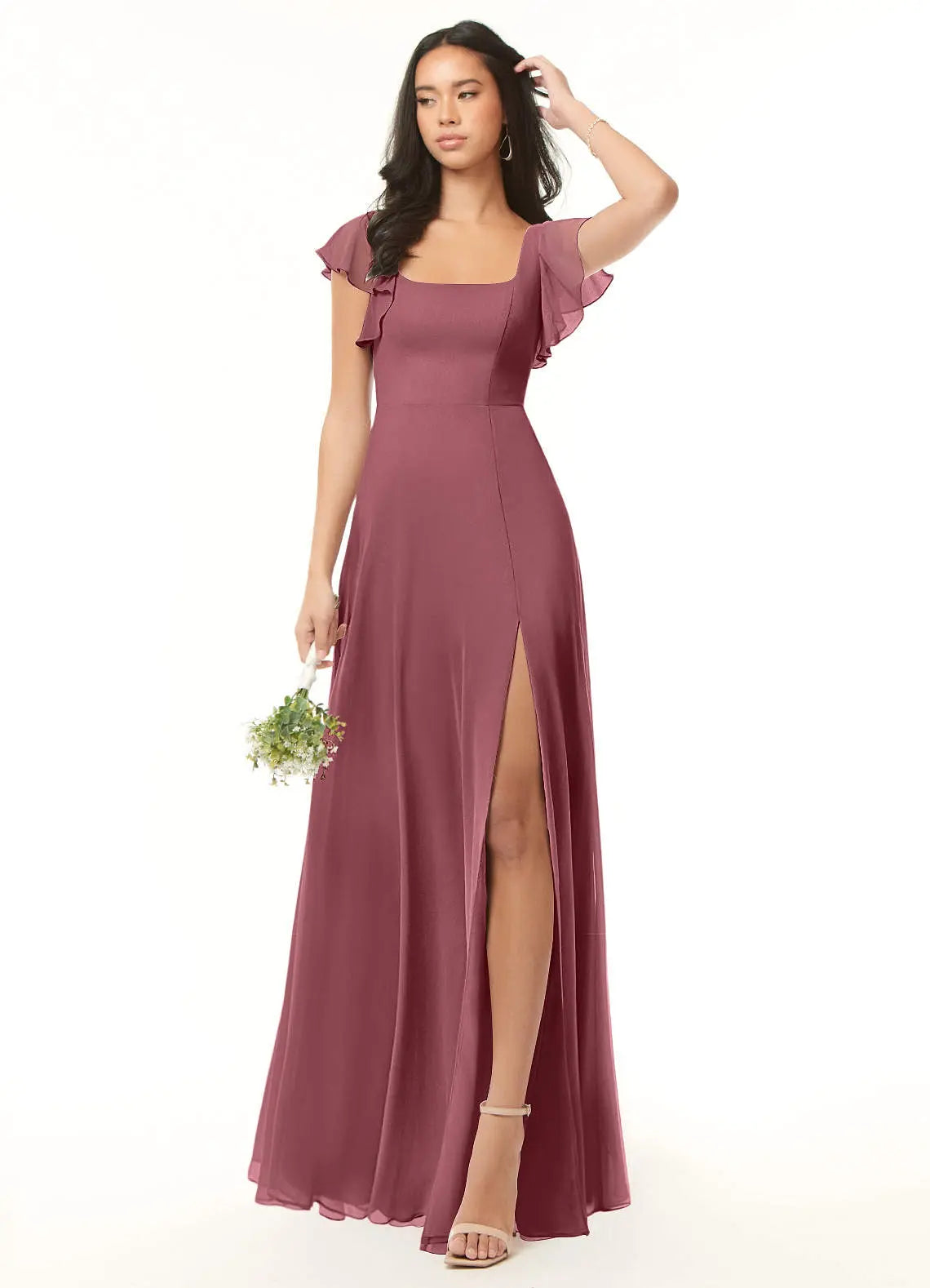 Bondi A-Line Square-Neck Chiffon Bridesmaid Dress in Desert Rose