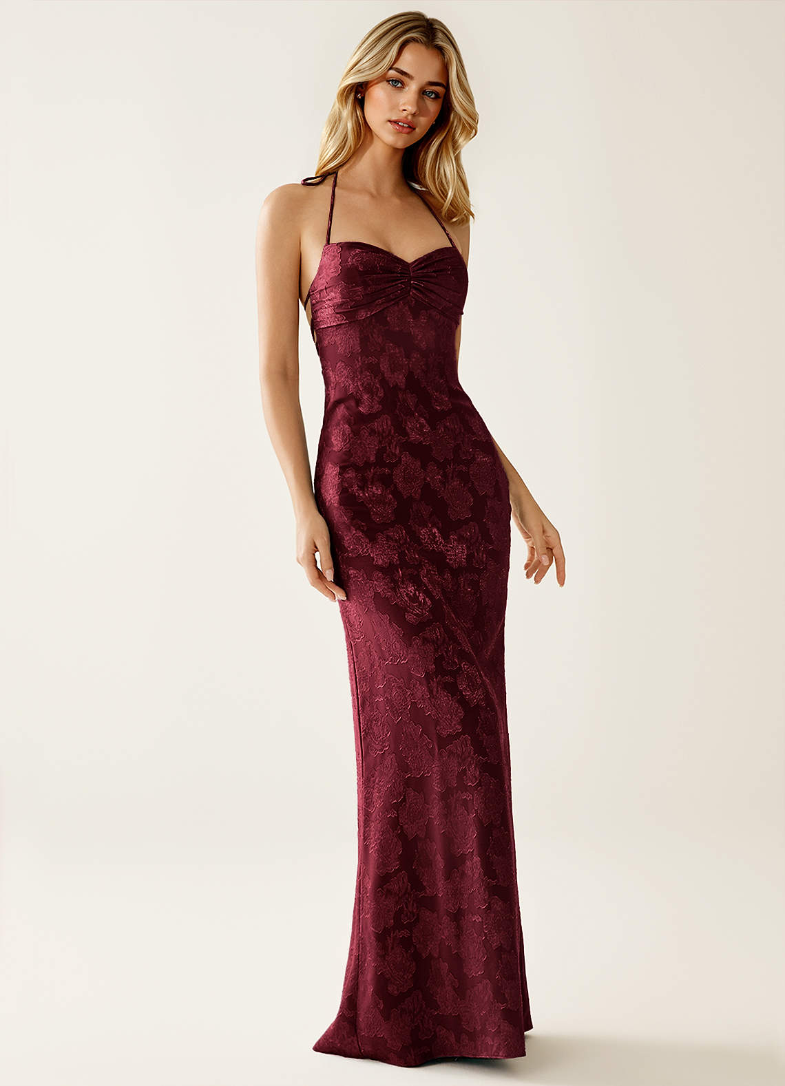 Angena Sheath Halter Floral Burnout Evening Dress in Lemon Sorbet