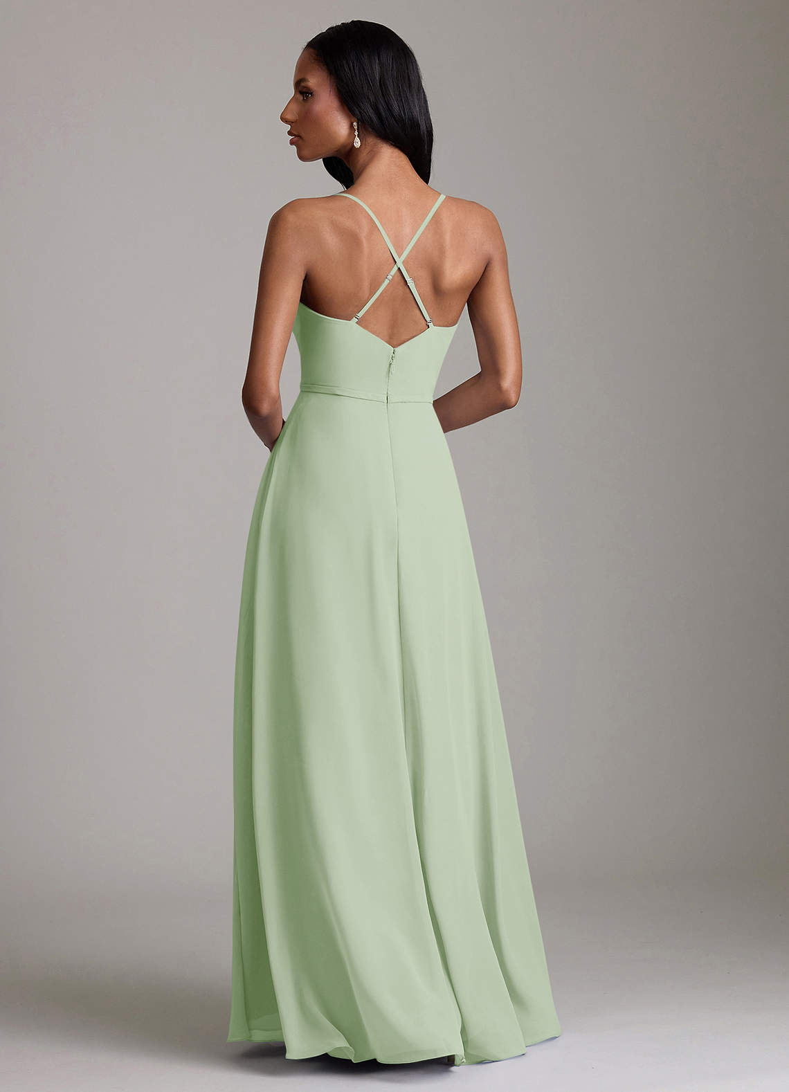 Naeem A-Line V-Neck Chiffon Bridesmaid Dress in Dusty Sage