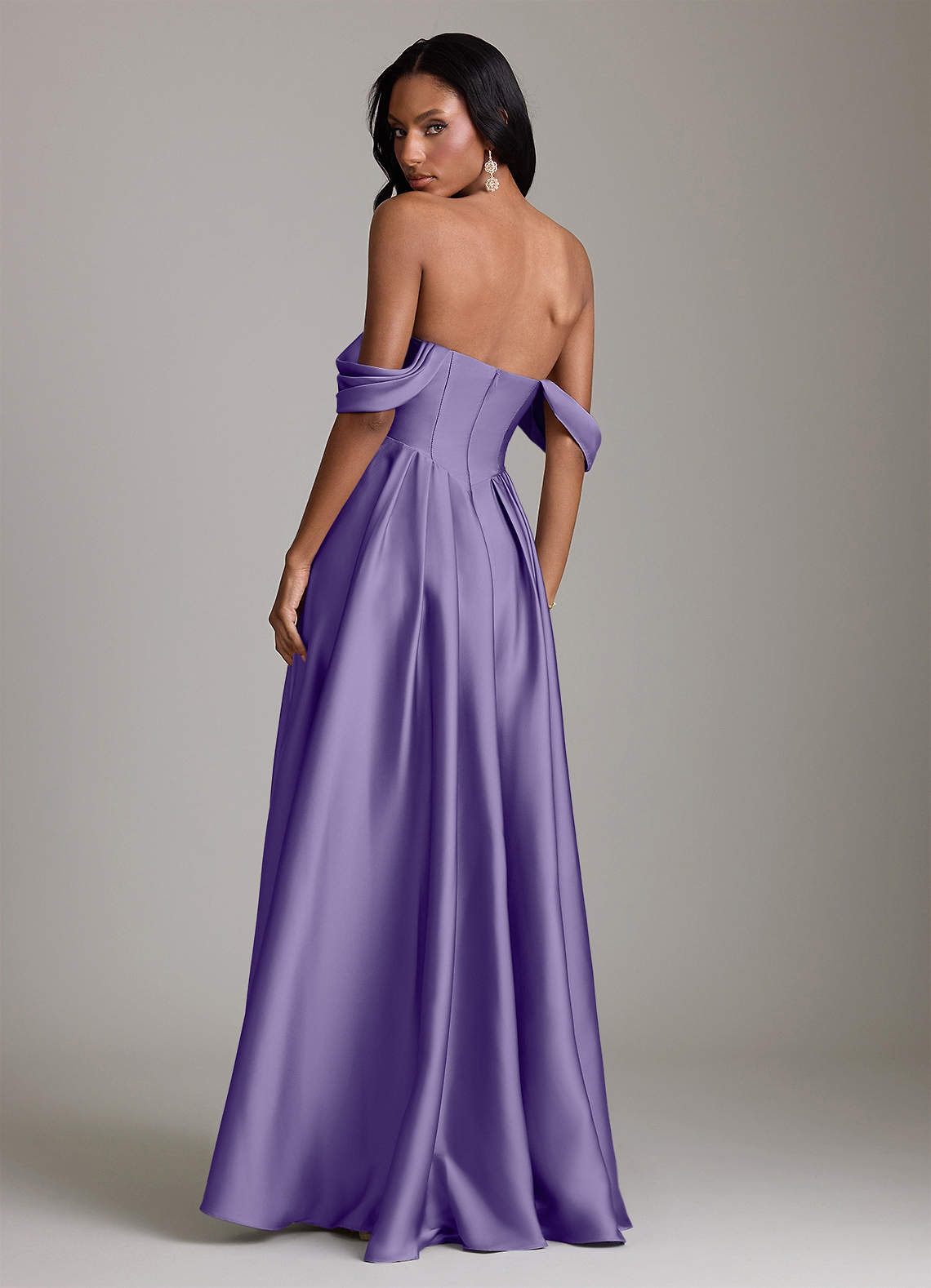 Loisa A-Line Off-the-Shoulder Stretch Satin Bridesmaid Dress in Tahiti