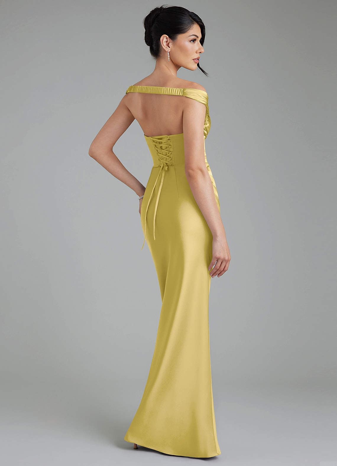 Stella Sheath V-Neck Stretch Satin Bridesmaid Dress in Canary