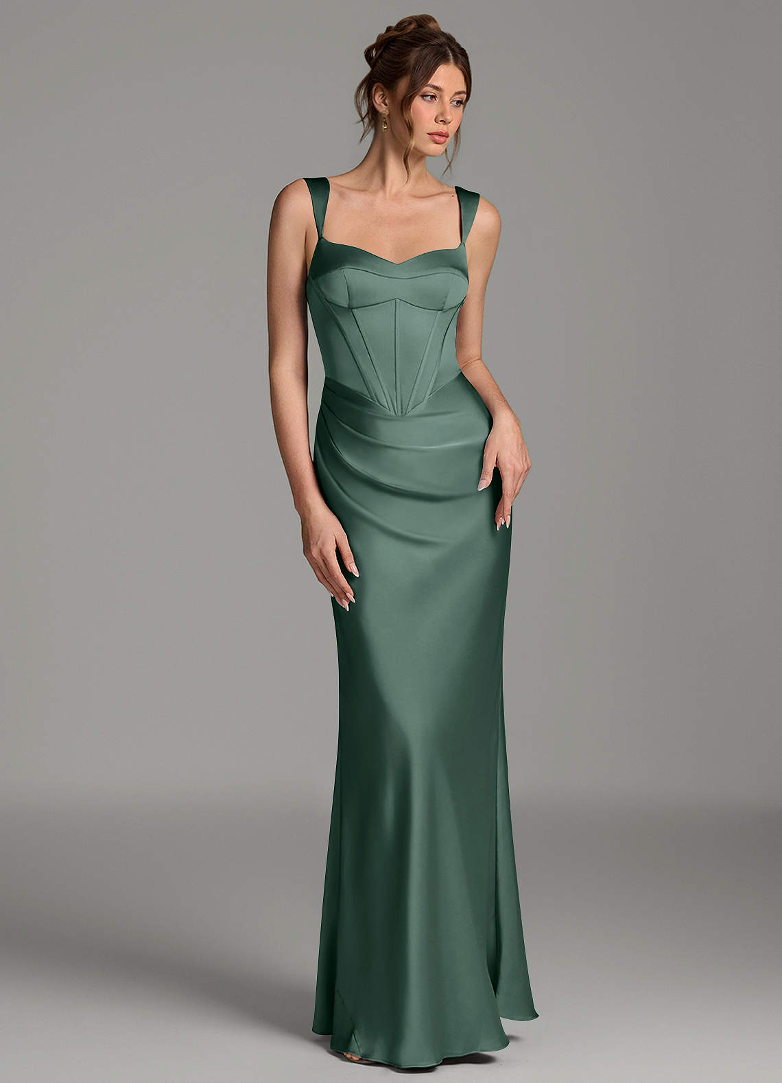 Mela Sheath Sweetheart Stretch Satin Bridesmaid Dress in Sea Moss