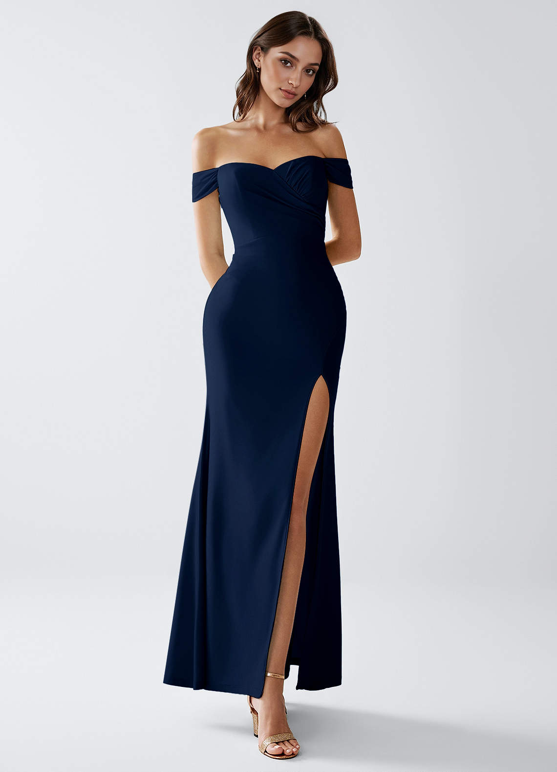 Crala Sheath Corset Stretch Knit Evening Dress in Dark Champagne