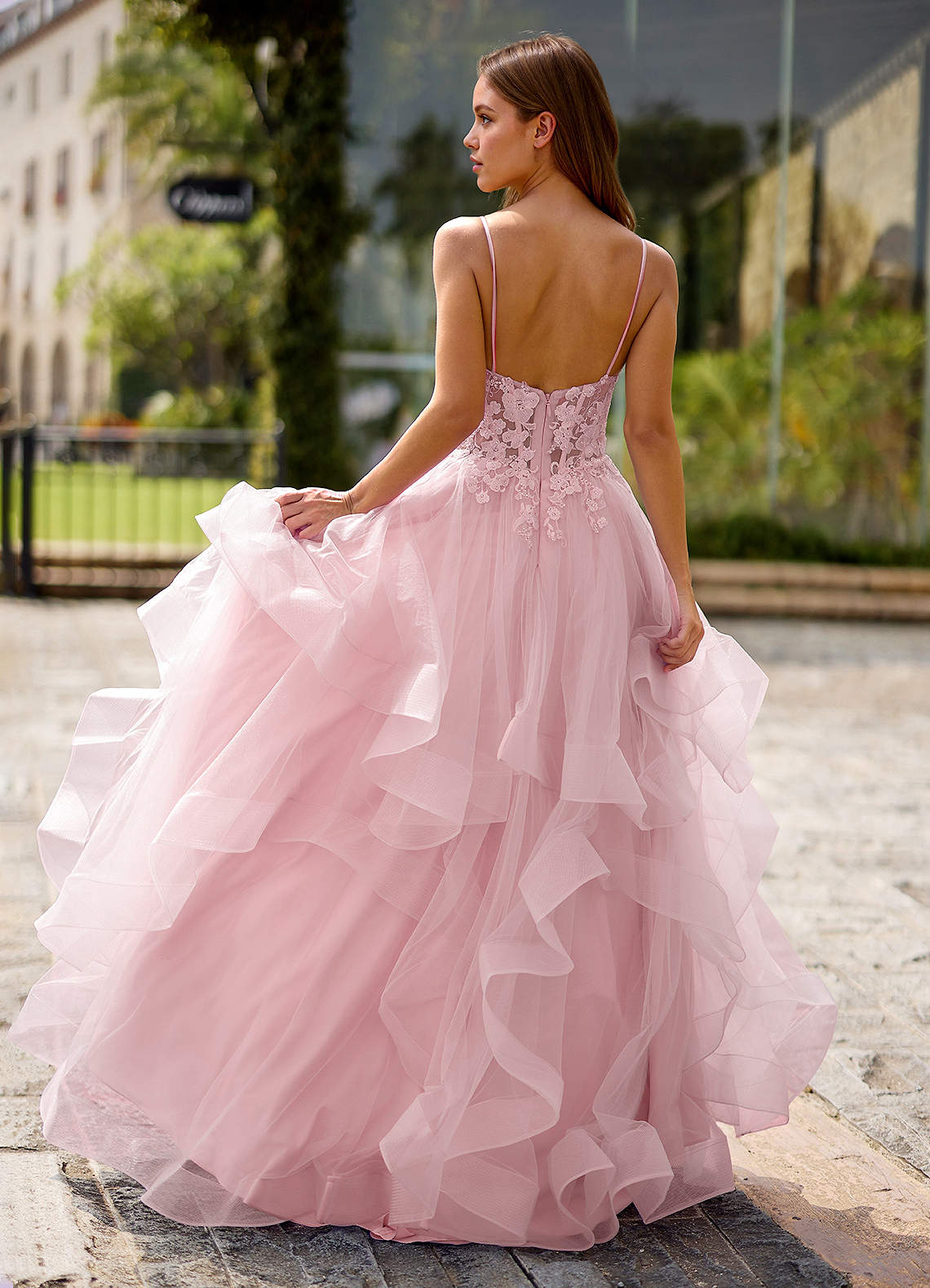 Spitze Ball Gown Sweetheart Lace Tulle Evening Dress in pink