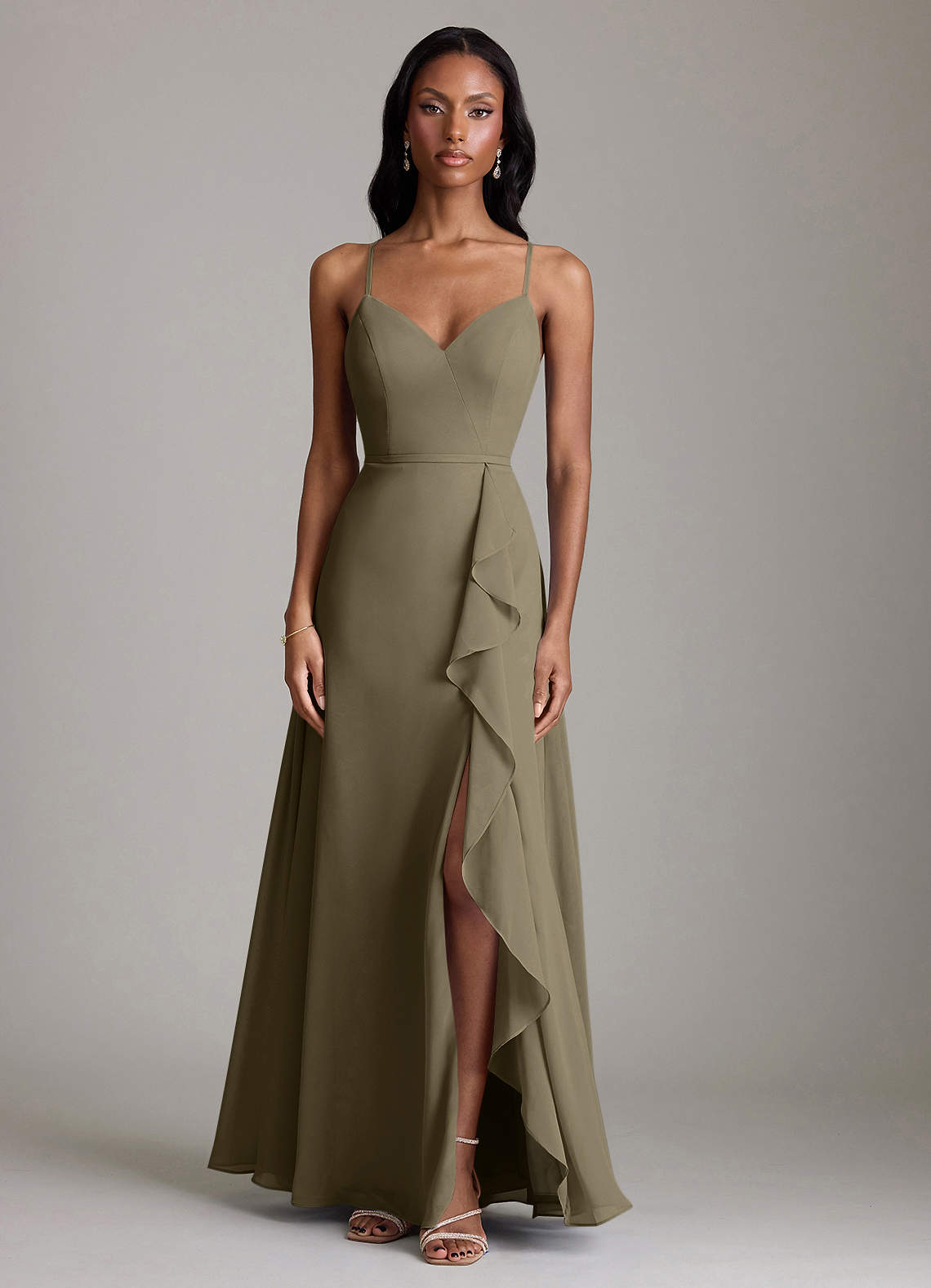 Naeem A-Line V-Neck Chiffon Bridesmaid Dress in Willow Green