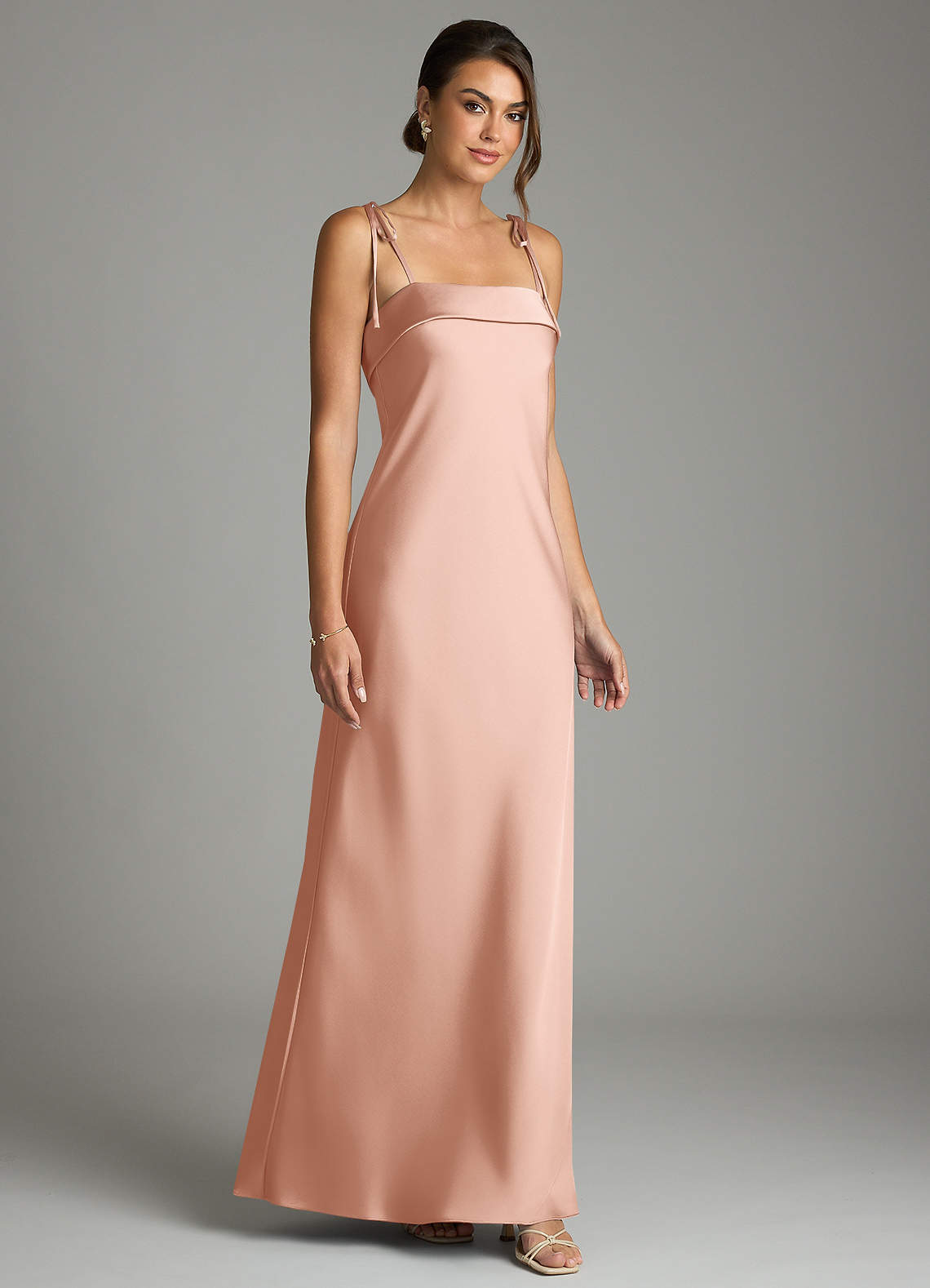 Ellia Sheath Straight-Neck Stretch Satin Bridesmaid Dress in rose gold