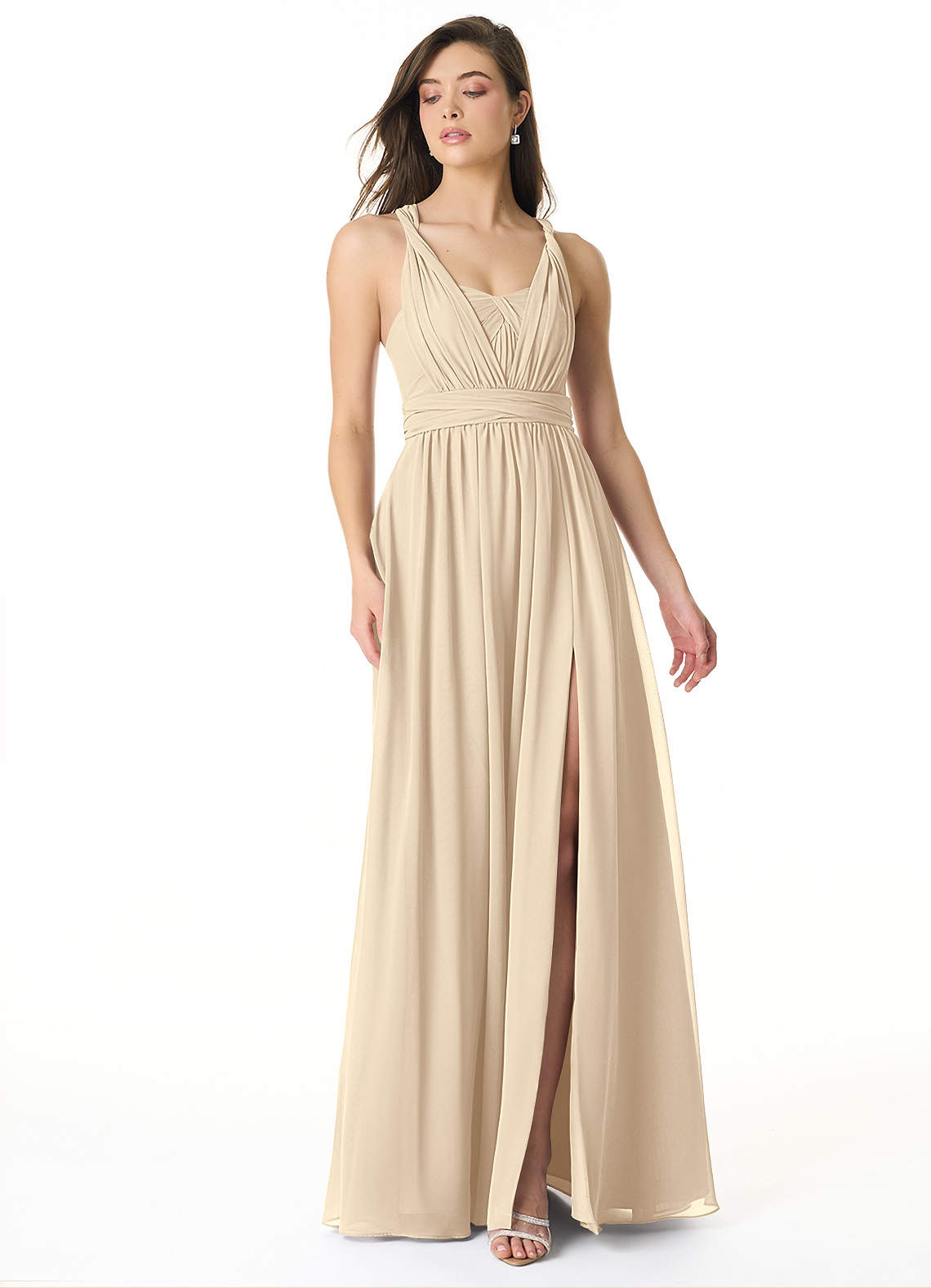 Olani A-Line V-Neck Chiffon Bridesmaid Dress in Champagne