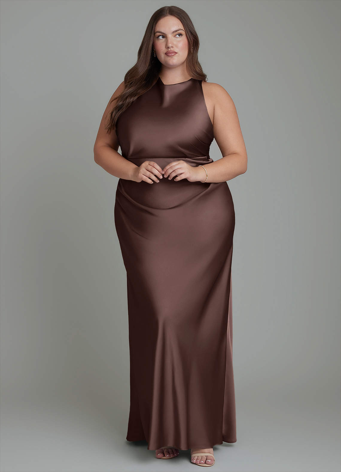 Evadne Sheath Scoop-Neck Stretch Satin Bridesmaid Dress
