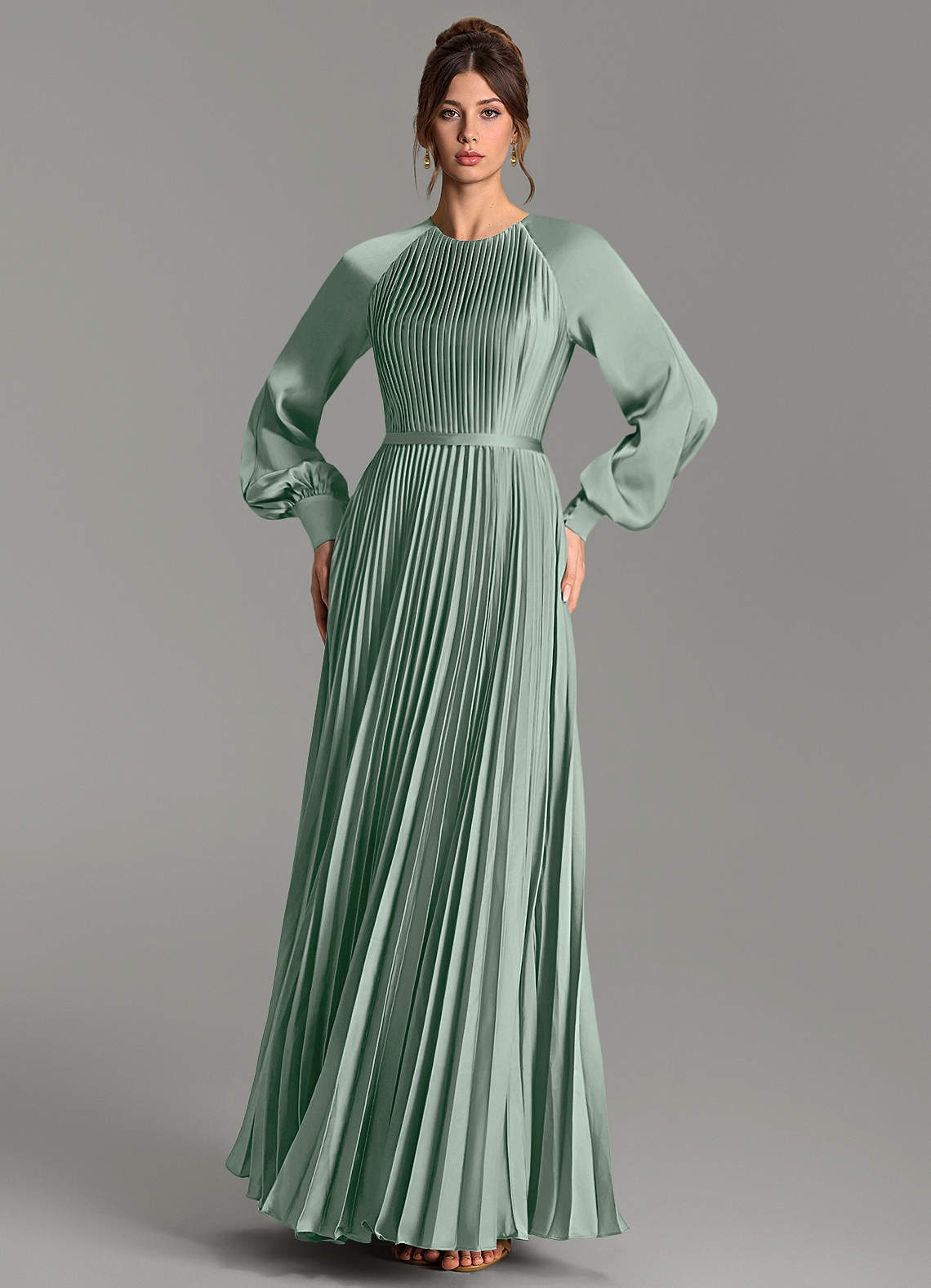 Grayson A-Line Scoop-Neck Stretch Satin Bridesmaid Dress in Agave