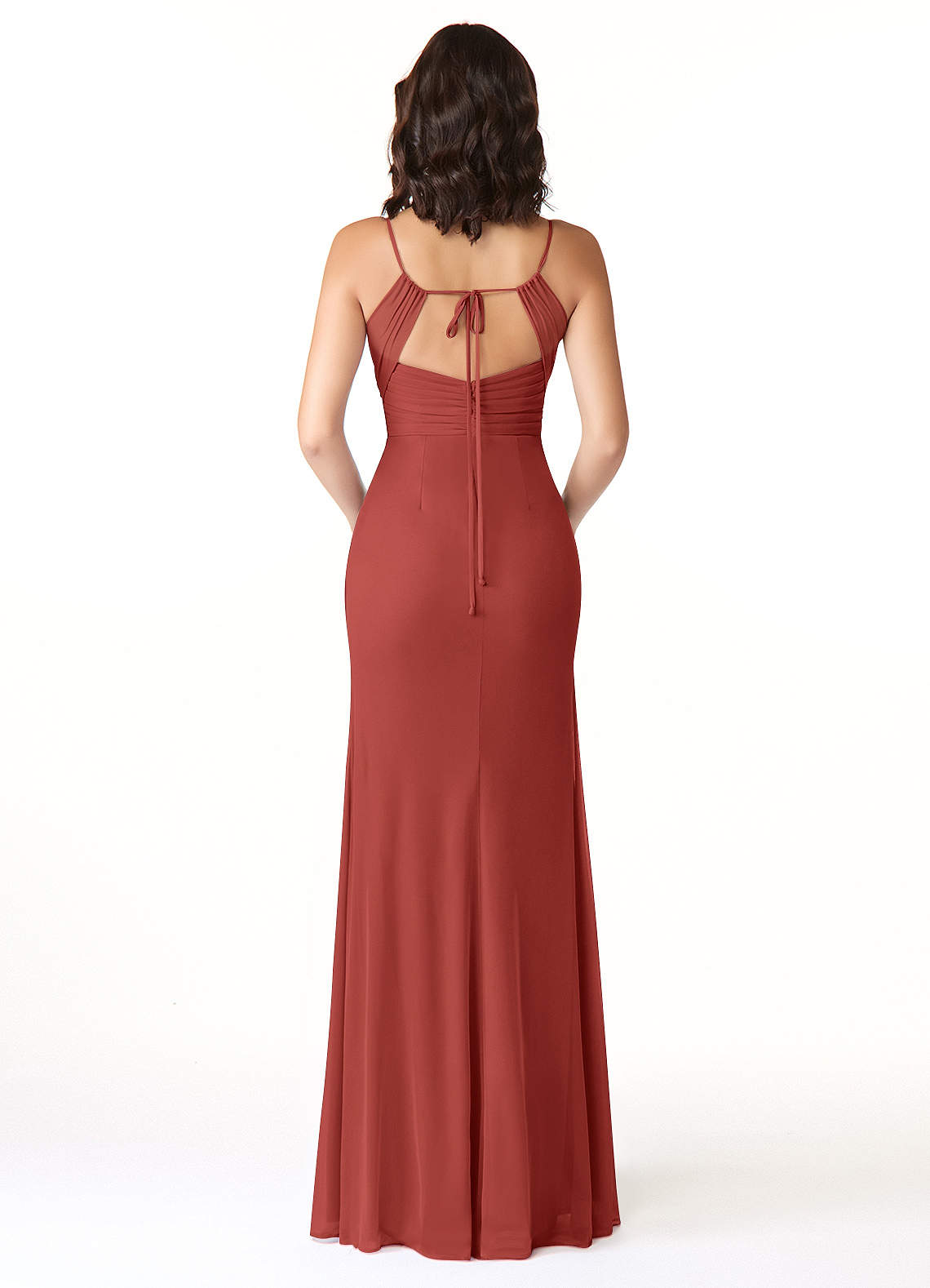 Reneya Mermaid V-Neck Mesh Bridesmaid Dress in Terracotta