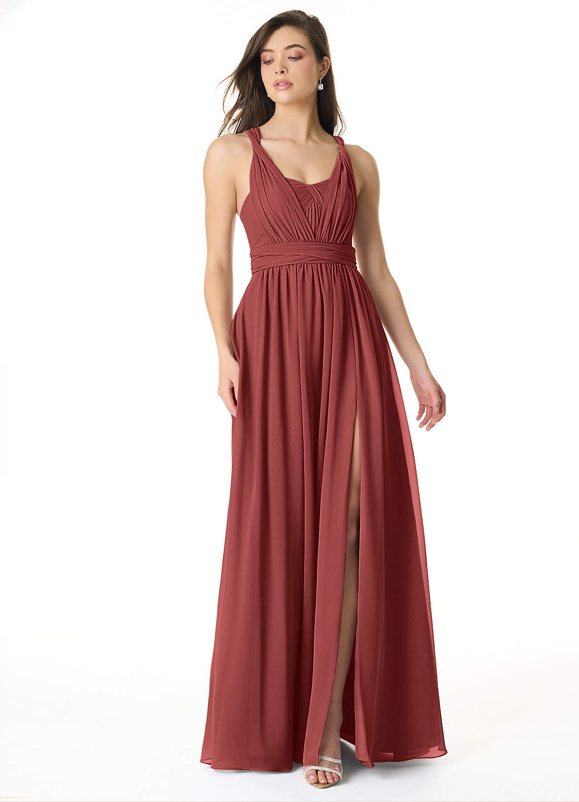 Olani A-Line V-Neck Chiffon Bridesmaid Dress in Terracotta