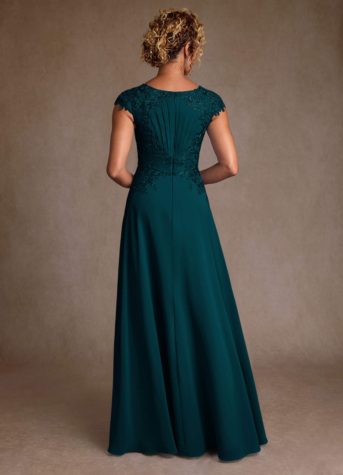 Christi A-Line Scoop-Neck Chiffon and Lace Mother of the Bride Dress in Pine