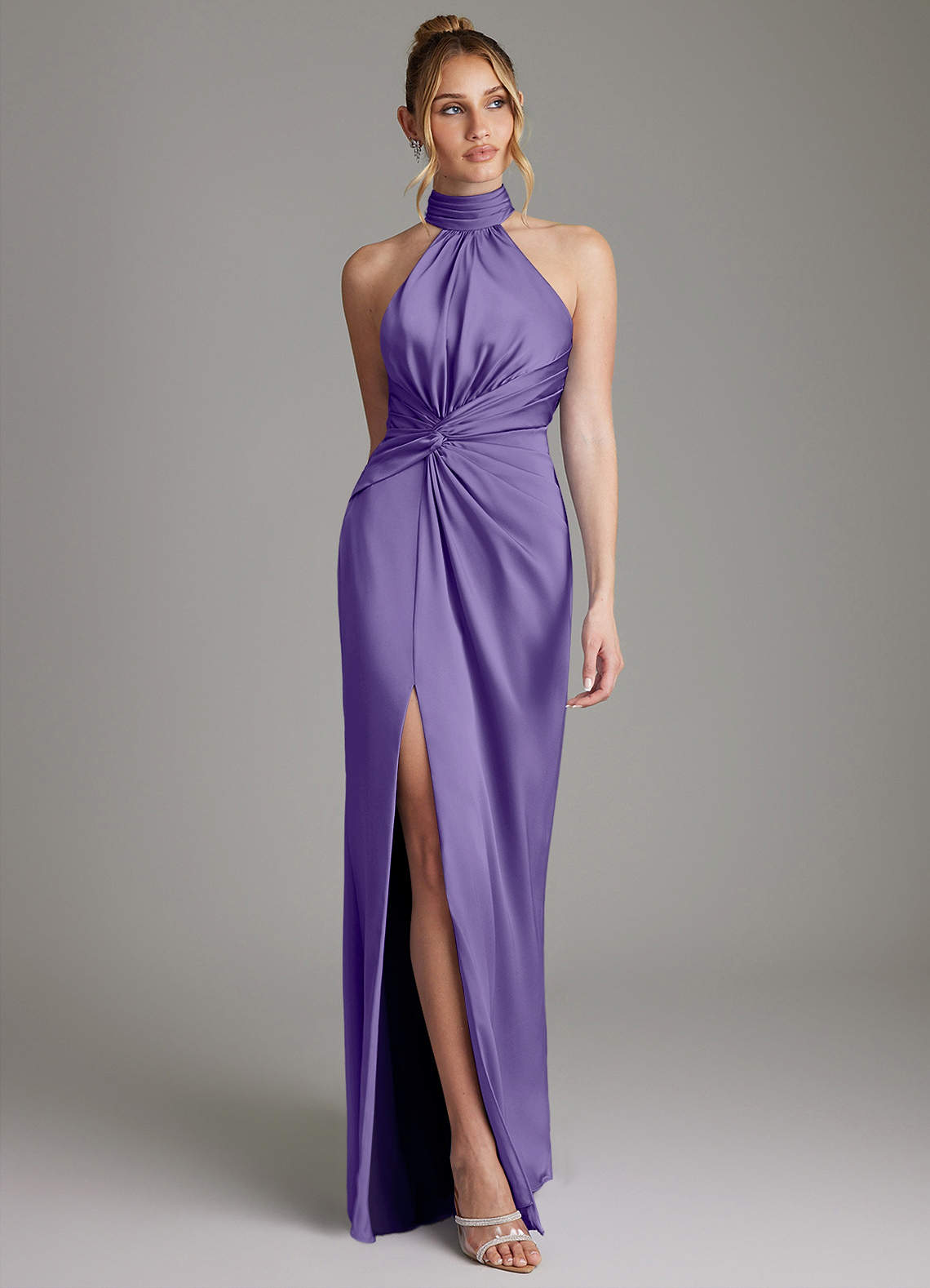 Gracelynn Sheath Halter Stretch Satin Bridesmaid Dress in Tahiti