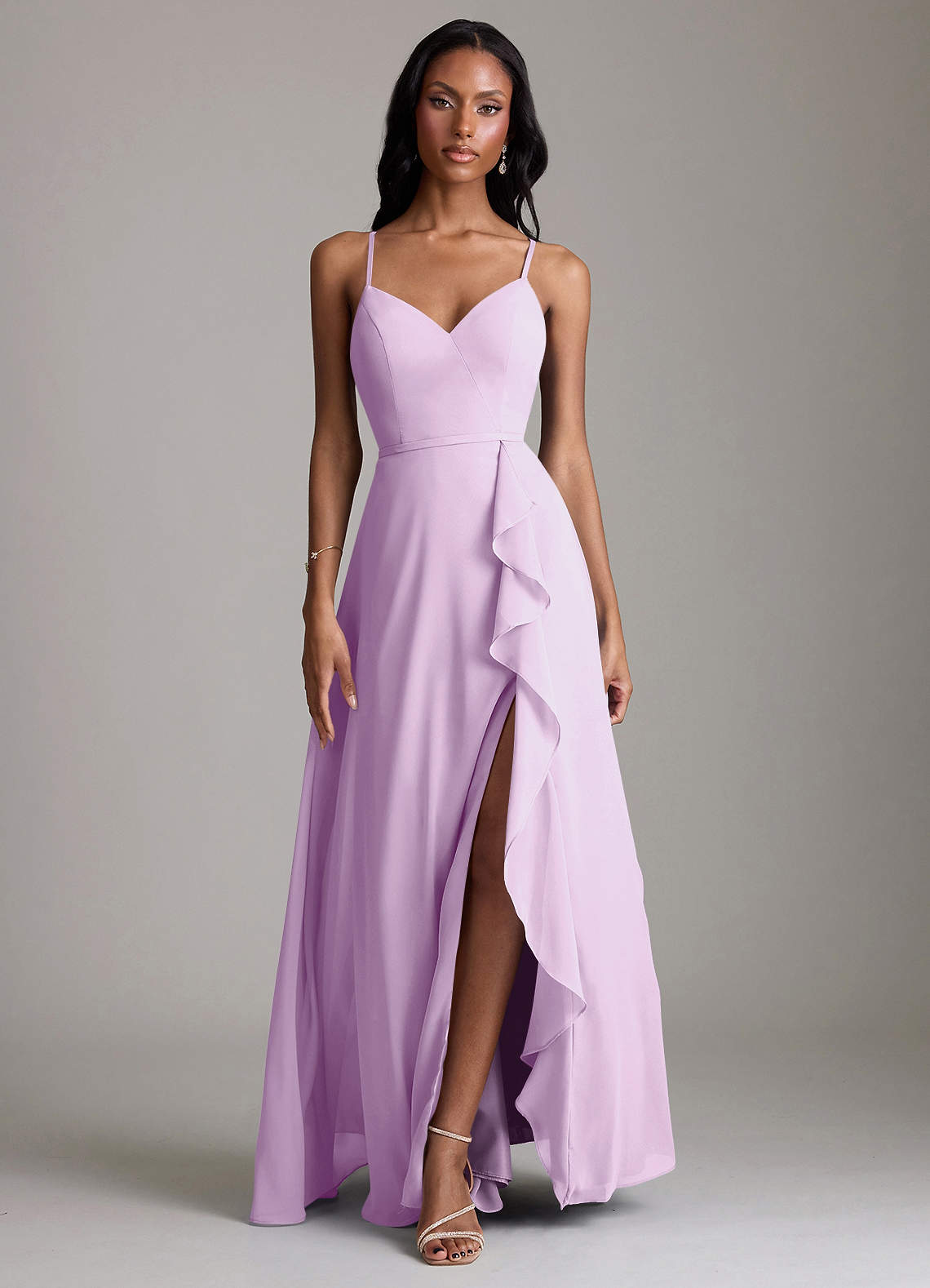 Naeem A-Line V-Neck Chiffon Bridesmaid Dress in Frosted Lilac