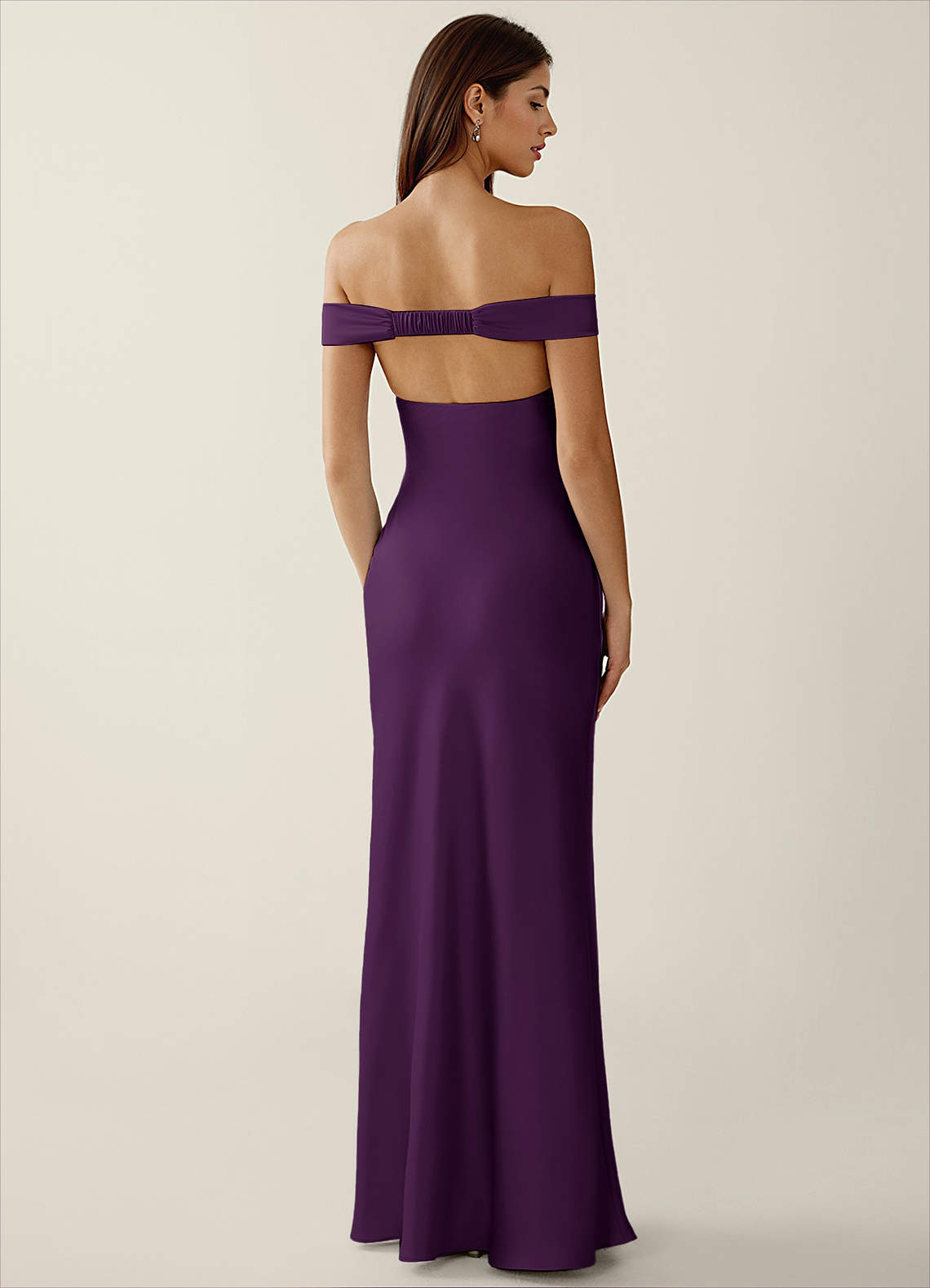 Gwendonme Sheath Off-the-Shoulder Satin Crystal Linen Evening Dress in Grape