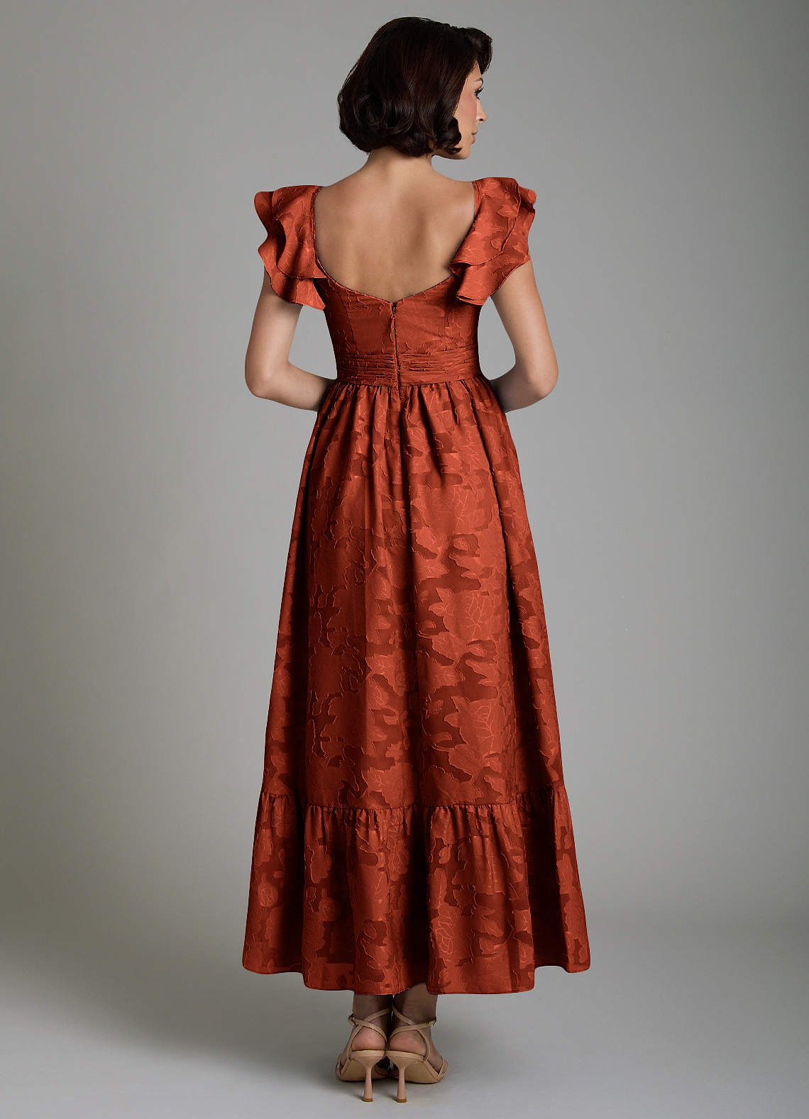 Anaya A-Line V-Neck Floral Burnout Bridesmaid Dress in Auburn