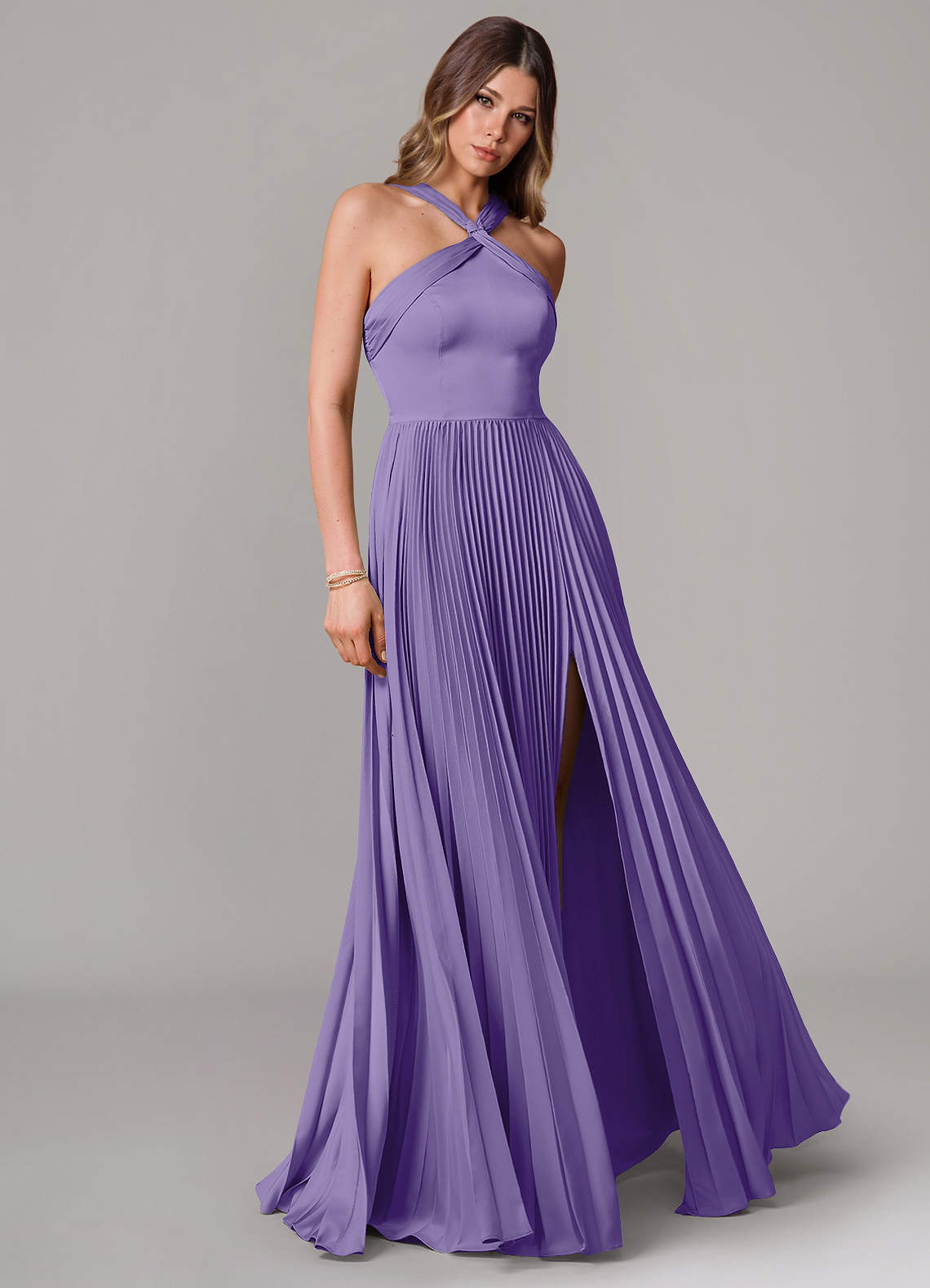 Afra A-Line Halter-Neck Stretch Satin Bridesmaid Dress in Tahiti