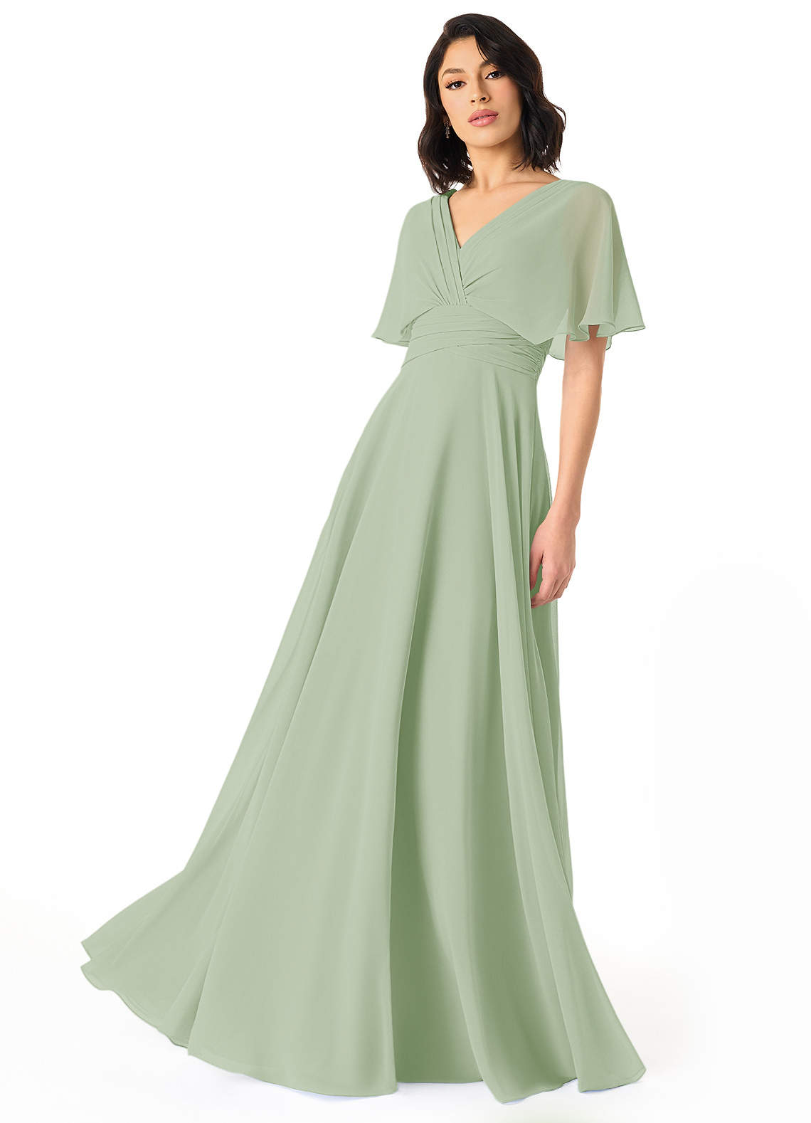 Pamela A-Line V-Neck Chiffon Bridesmaid Dress in Dusty Sage