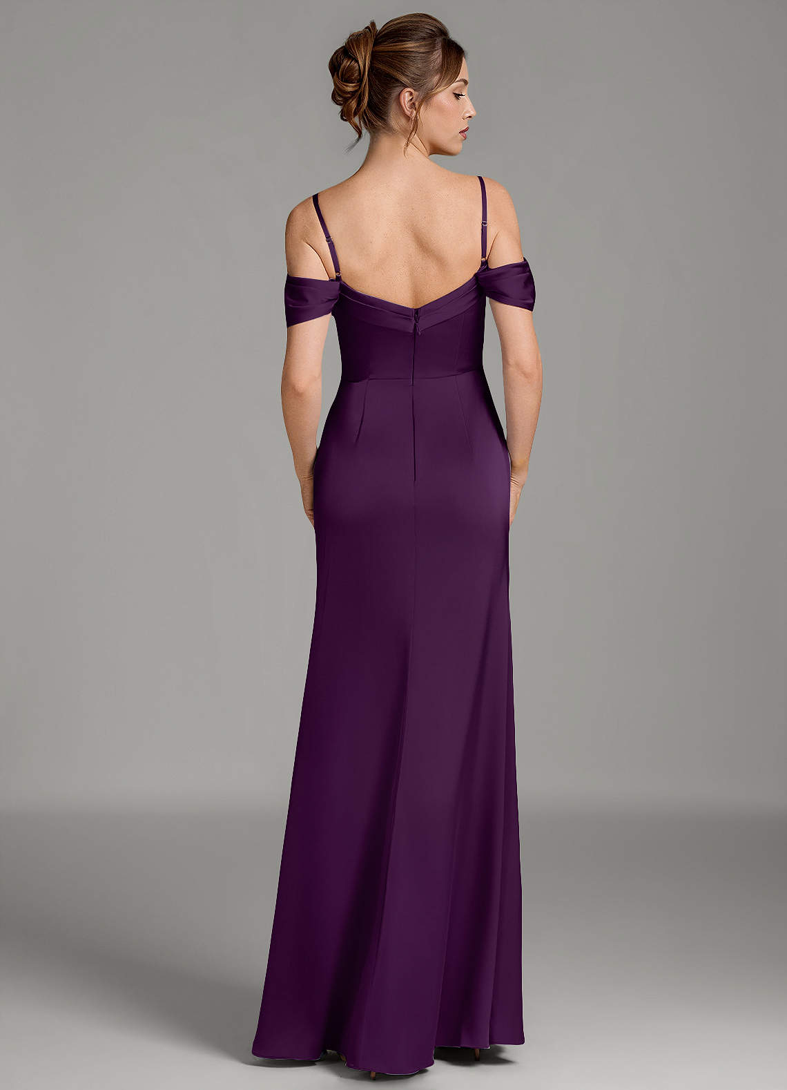 Wyatt Mermaid Off-the-Shoulder Stretch Satin Bridesmaid Dress in Grape