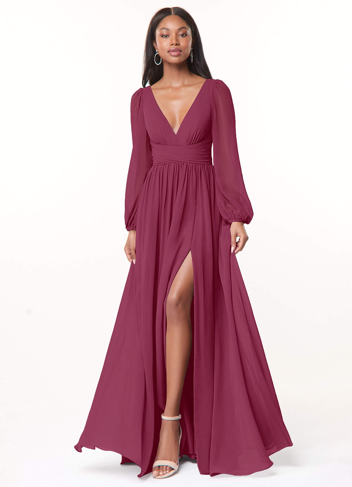 Norah A-Line V-Neck Chiffon Bridesmaid Dress in Mulberry