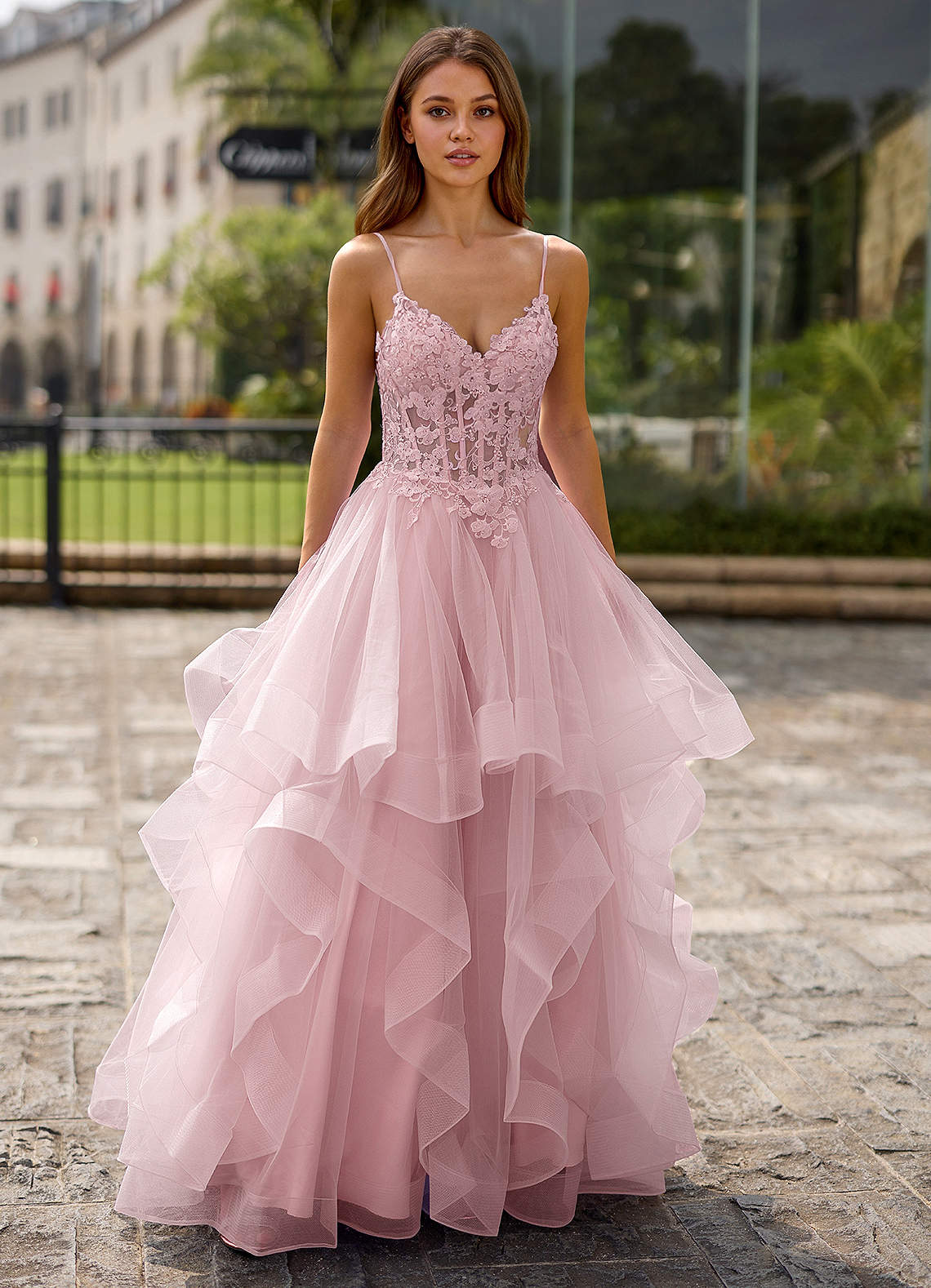 Spitze Ball Gown Sweetheart Lace Tulle Evening Dress in pink