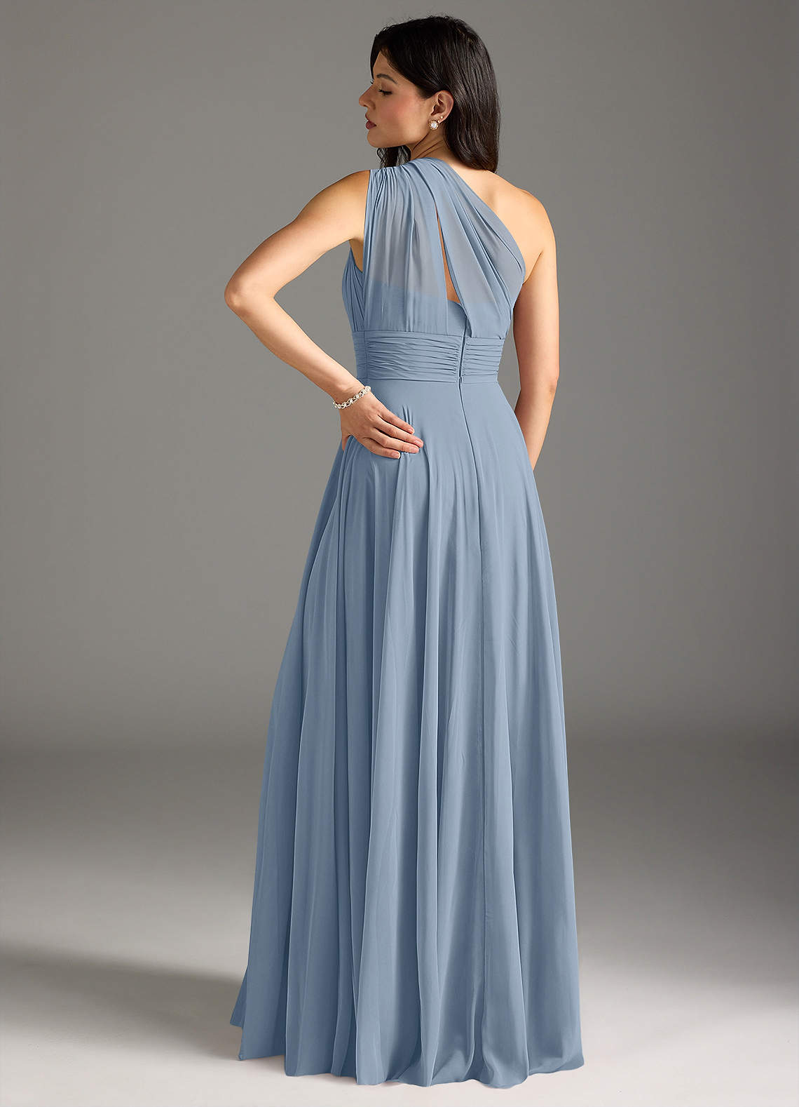 Charlize A-Line One-Shoulder Chiffon Bridesmaid Dress in dusty blue